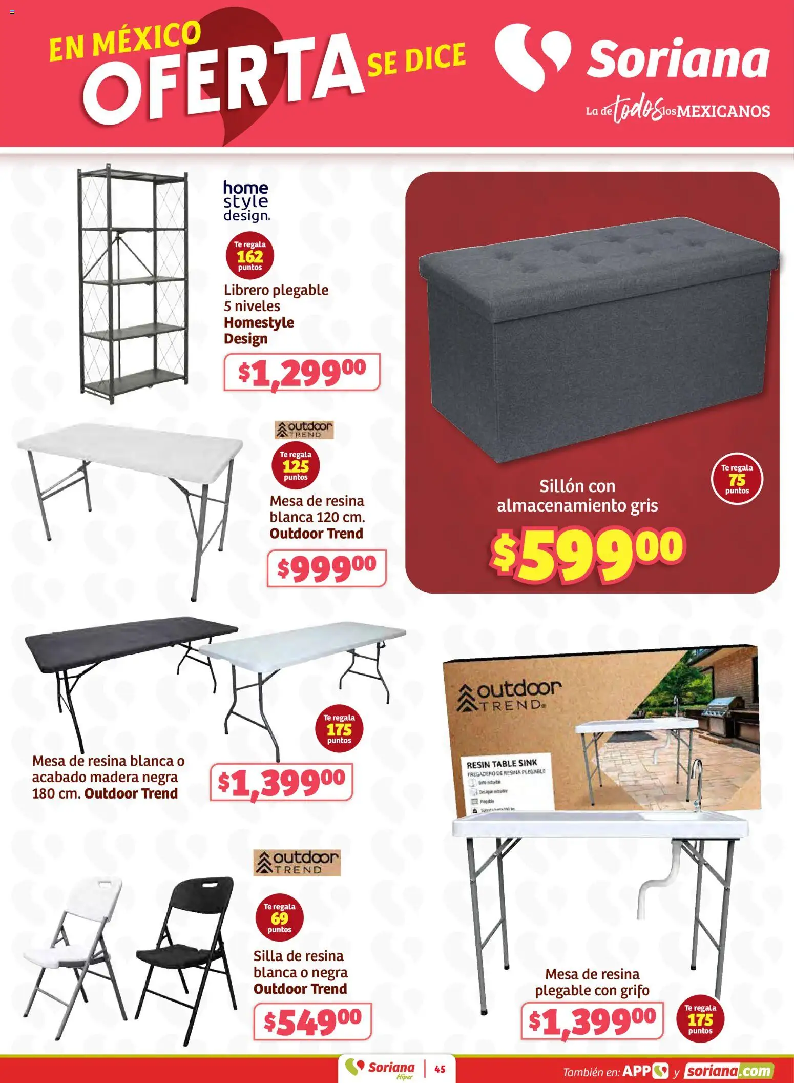 Nuevas ofertas de Soriana válidas en toda la República Mexicana desde el 02.01.2026. ¡Encuentra las mejores ofertas en Soriana - Preciazazaso Híper: Camp, Chia, Oax, Q. Roo, Tab, Yuc! | Página: 45 | Productos: Grifo, Sillón, Silla, Mesa