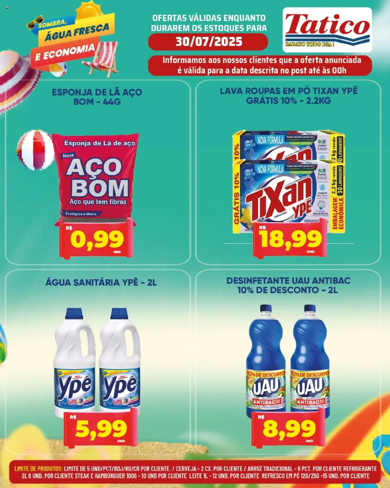 Tatico Folheto - válido de 30.07.2025 | Página: 15 | Produtos: Leite, Hambúrguer, Refrigerante, Água sanitária