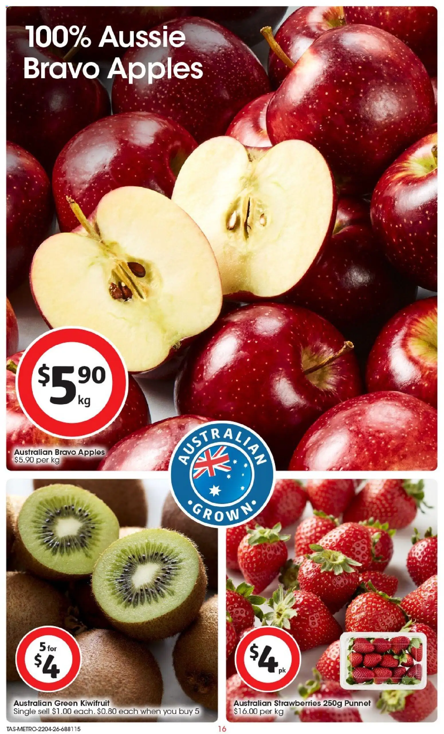 Coles catalogue - valid from 22.04.2026 | Page: 16 | Products: Apples, Strawberries, Kiwifruit