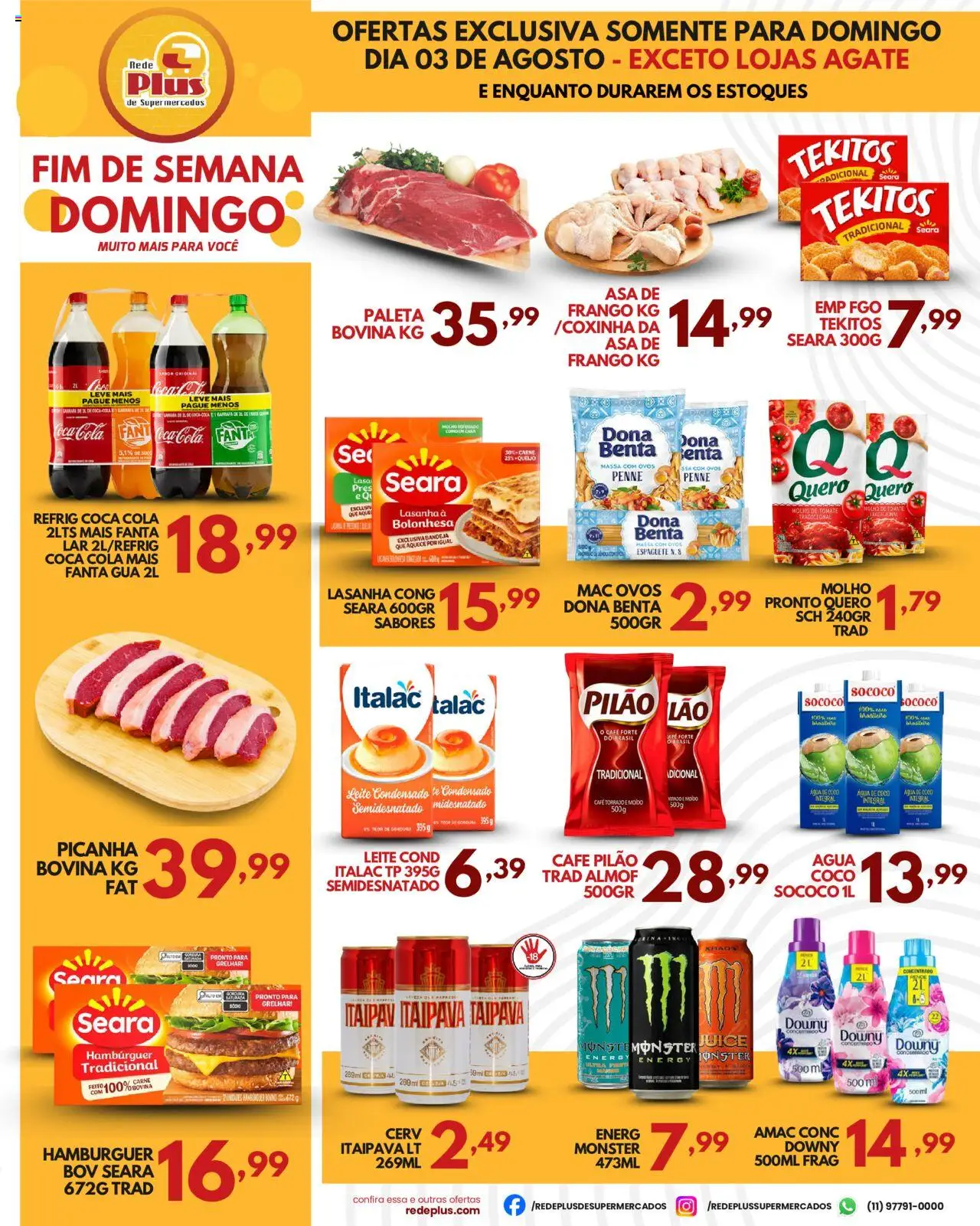 Rede Plus Supermercados Folheto - válido de 02.08.2025 | Página: 2 | Produtos: Cola, Picanha, Lasanha, Café pilão