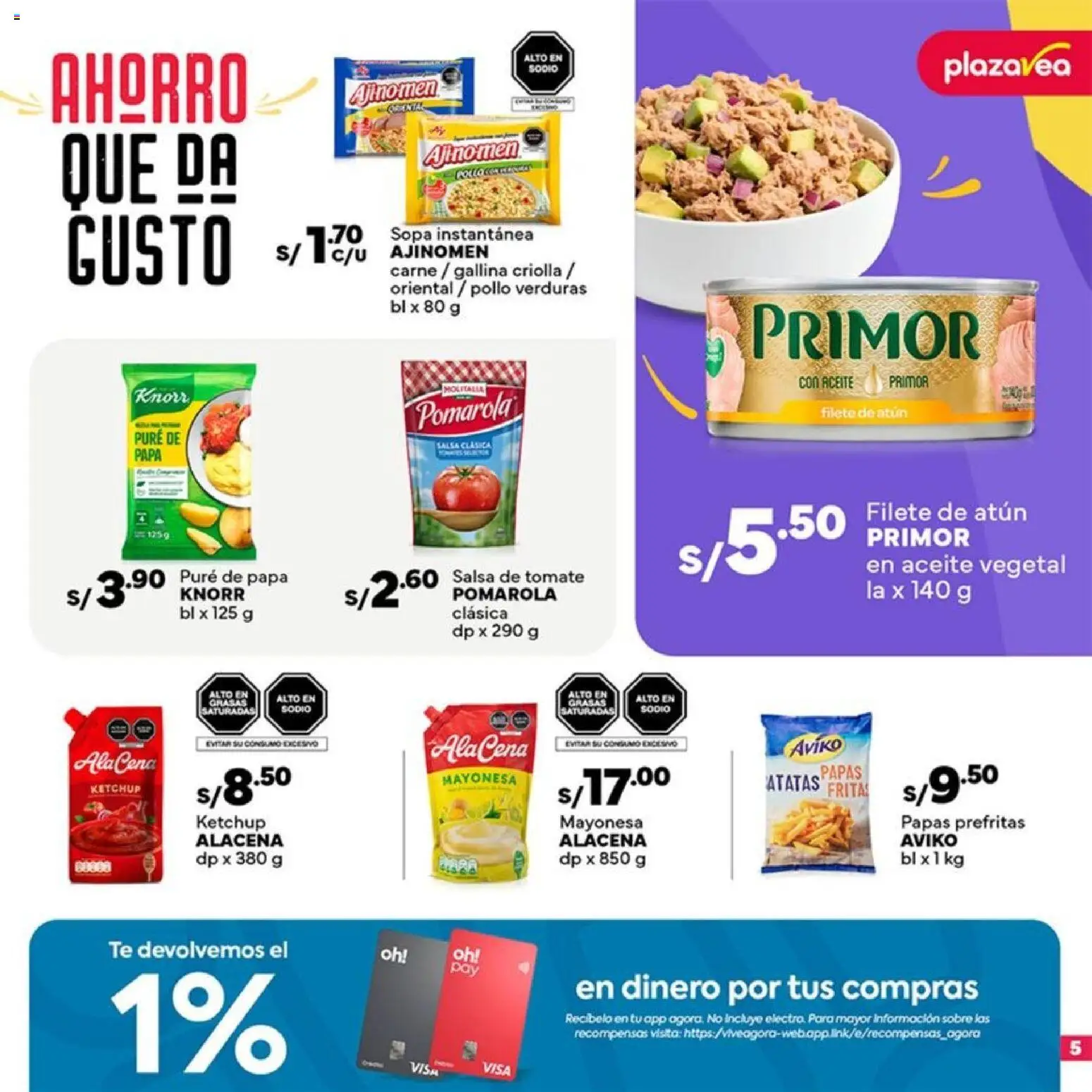 Catálogo Plaza Vea válido desde 21.11.2025 | Página: 5 | Productos: Aceite, Té, Salsa de tomate, Papas