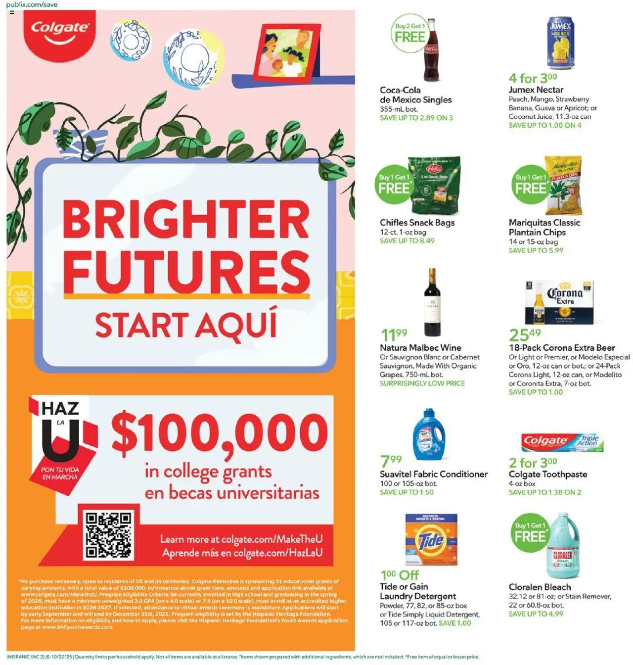 Publix Hispanic Ad - valid from 02.10.2025 | Page: 2 | Products: Box, Toothpaste, Chips, Shock