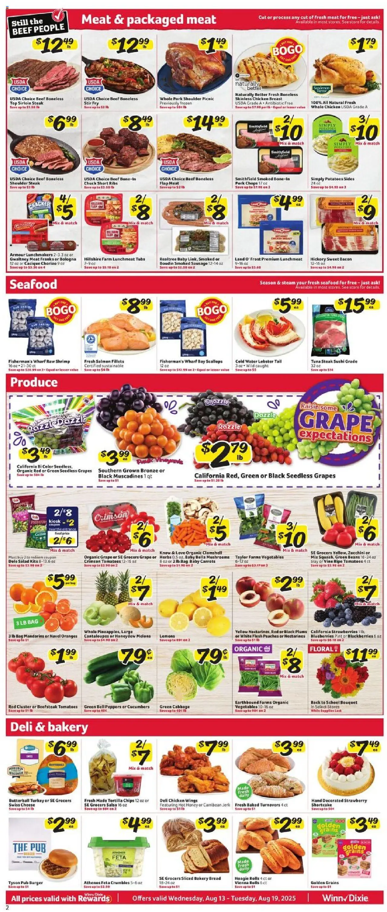 Winn Dixie Weekly Ad - valid from 13.08.2025 | Page: 2 | Products: Bread, Pork, Salad, Vegetables