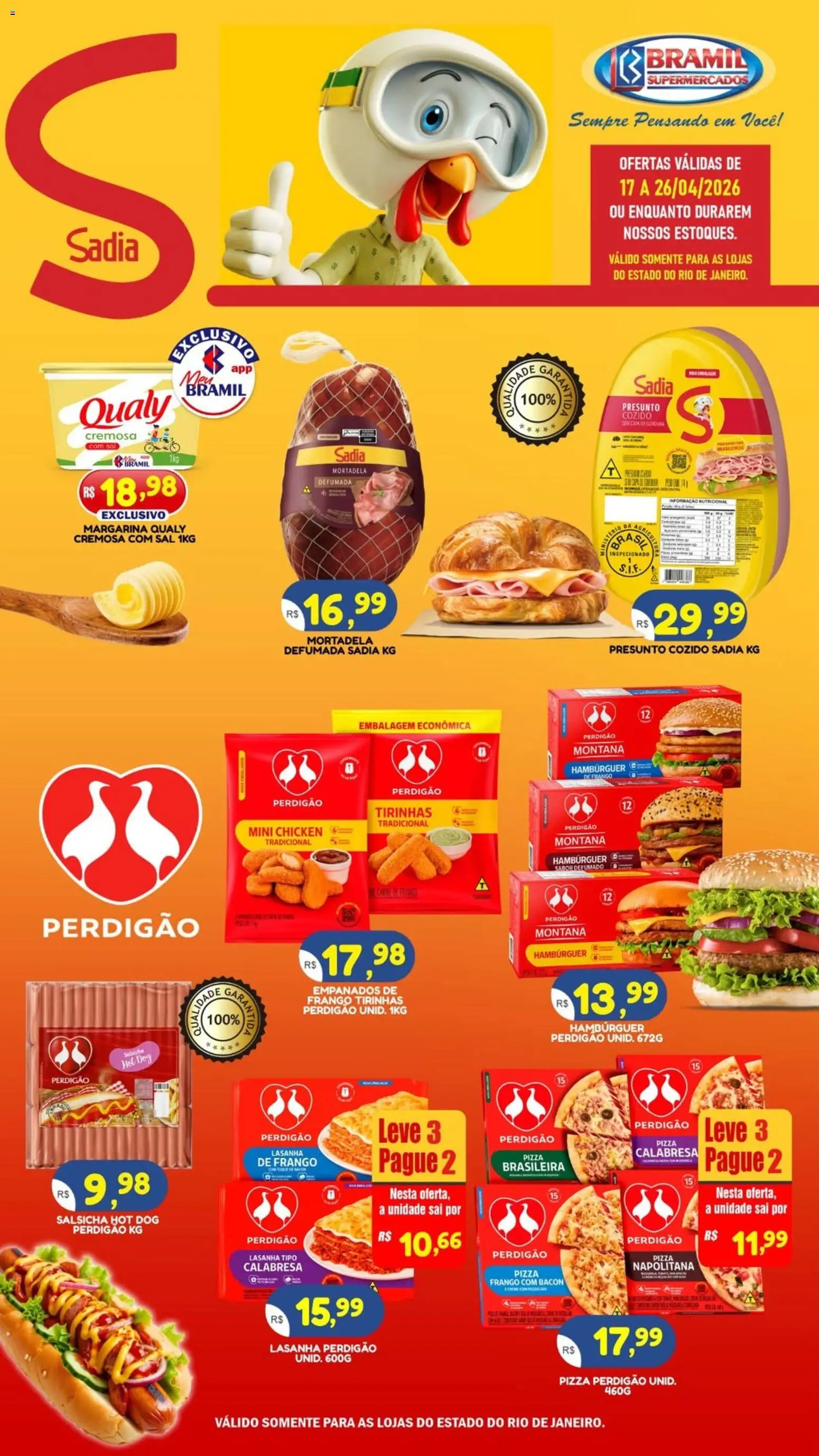 Bramil Supermercados Folheto - válido de 17.04.2026 | Página: 2 | Produtos: Salsicha, Pizza, Hambúrguer, Lasanha