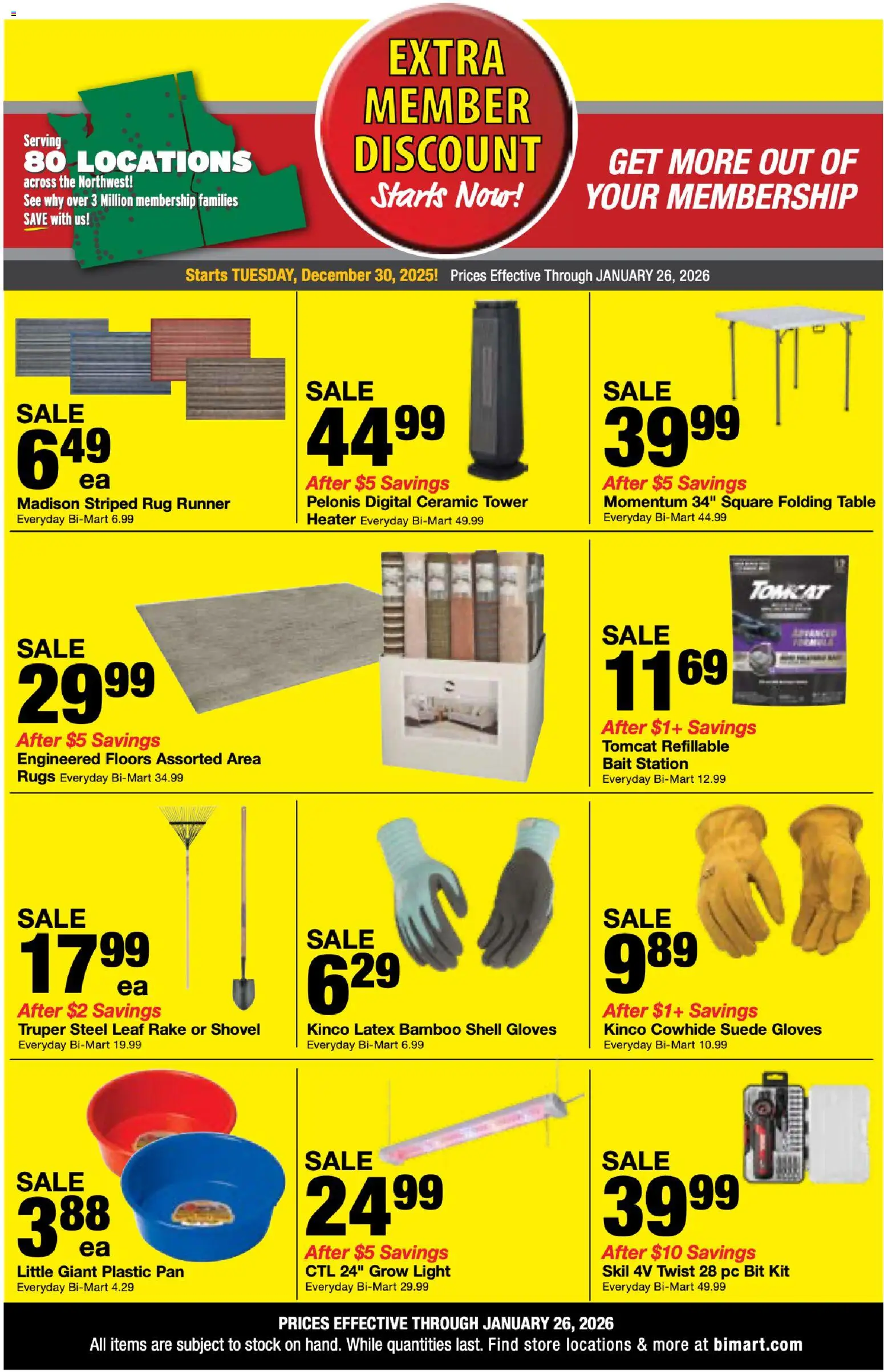 Bi-Mart Extra Savings - valid from 30.12.2025 | Page: 7 | Products: Table, Pan, Gloves, Bait
