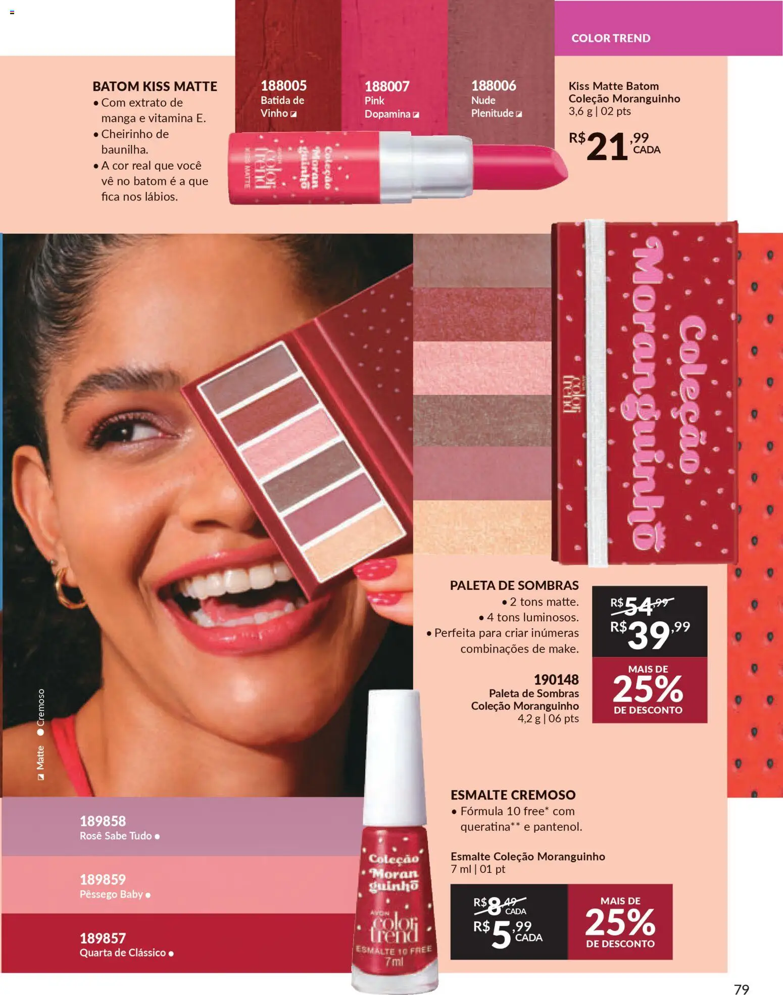 Avon Folheto - válido de 06.01.2026 | Página: 79 | Produtos: Pêssego, Batom, Vinho