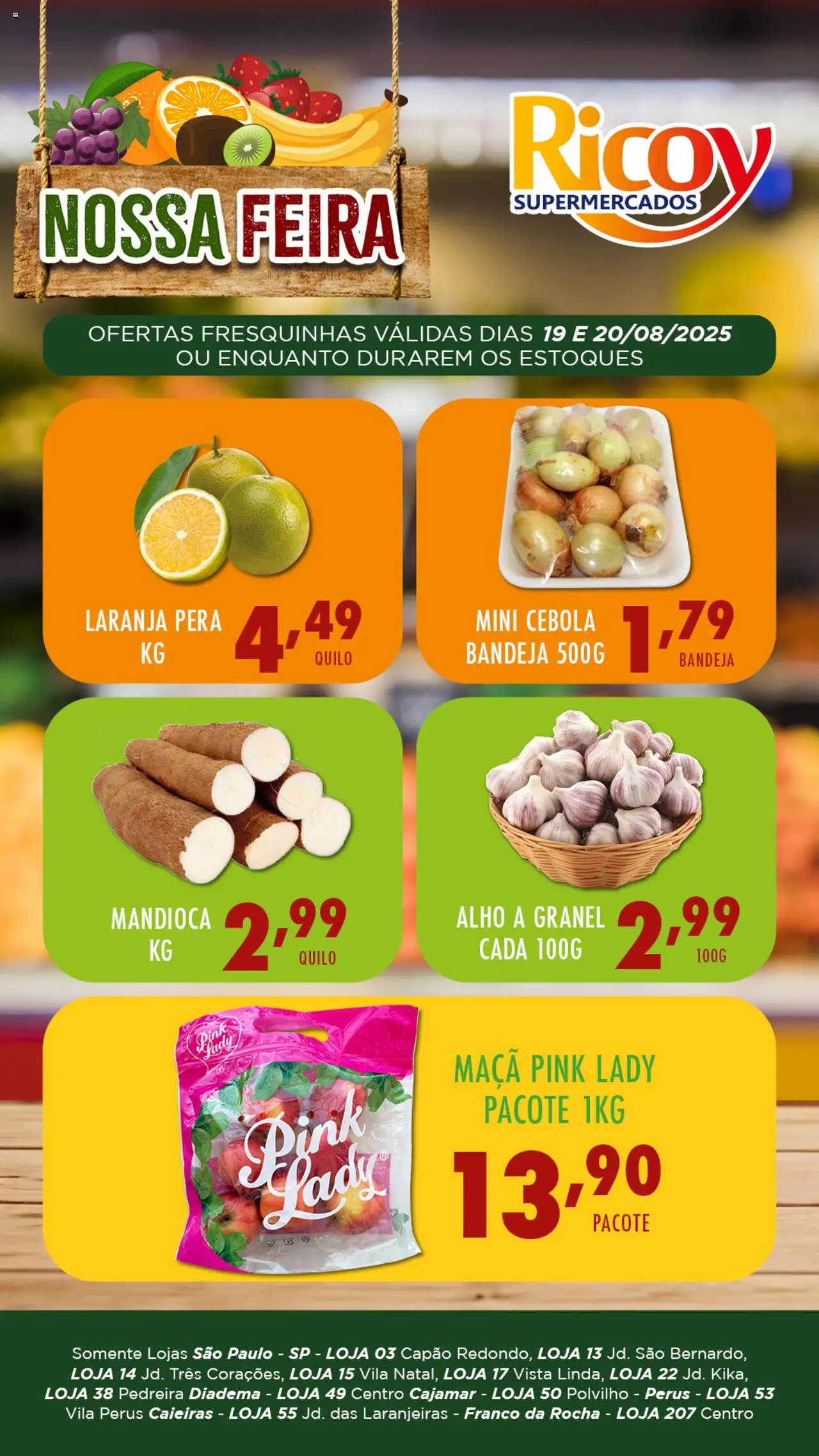 Ricoy Folheto - válido de 19.08.2025 | Página: 1 | Produtos: Pera, Cebola, Mandioca, Polvilho