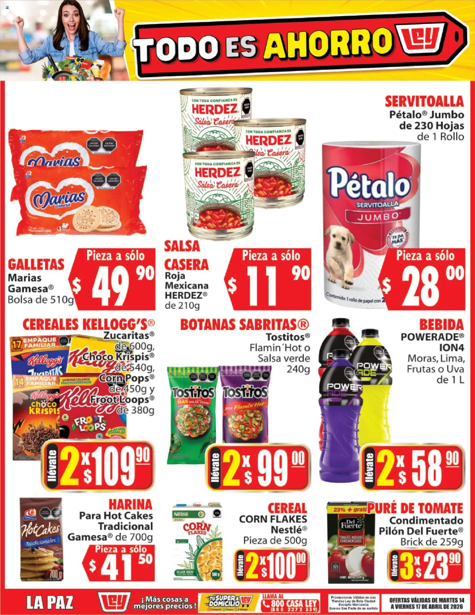 Nuevas ofertas de Casa Ley válidas en toda la República Mexicana desde el 14.04.2026. ¡Encuentra las mejores ofertas en Casa Ley folleto Todo es ahorro! | Página: 2 | Productos: Bolsa, Cereales, Galletas, Tomates
