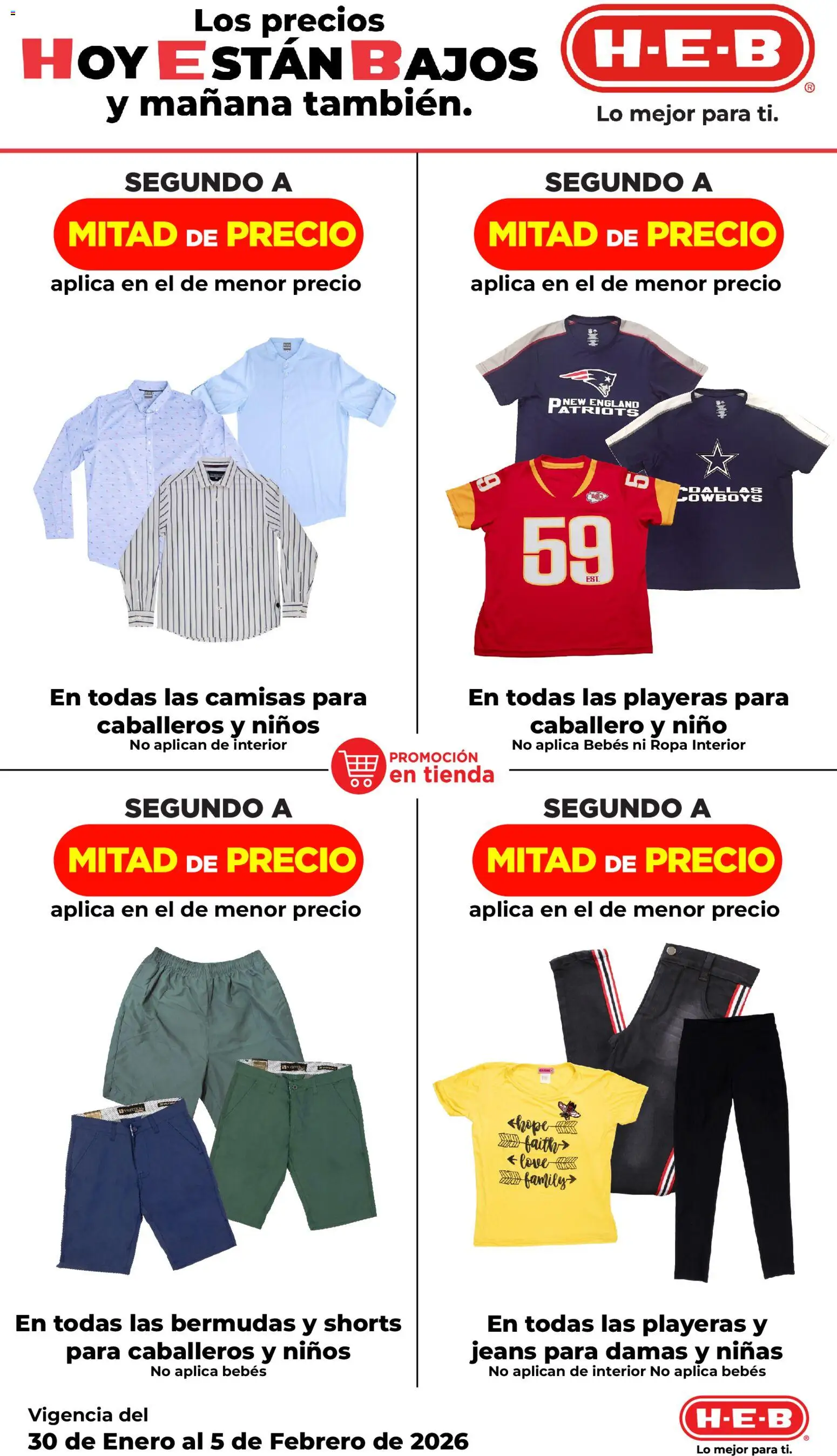 Nuevas ofertas de H-E-B válidas en toda la República Mexicana desde el 30.01.2026. ¡Encuentra las mejores ofertas en H-E-B folleto! | Página: 11 | Productos: Bermudas, Ropa, Ropa interior