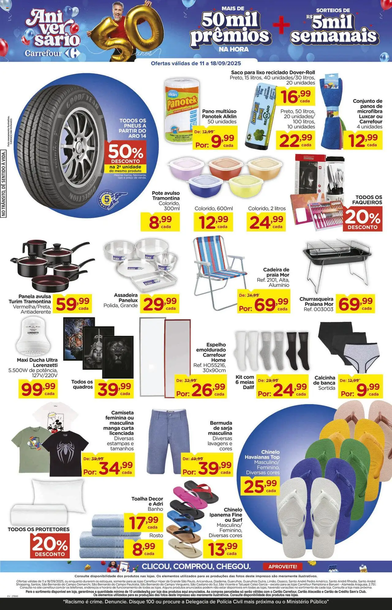 Carrefour Folheto - válido de 11.09.2025 | Página: 16 | Produtos: Saco para lixo, Cadeira de praia, Panela, Meias