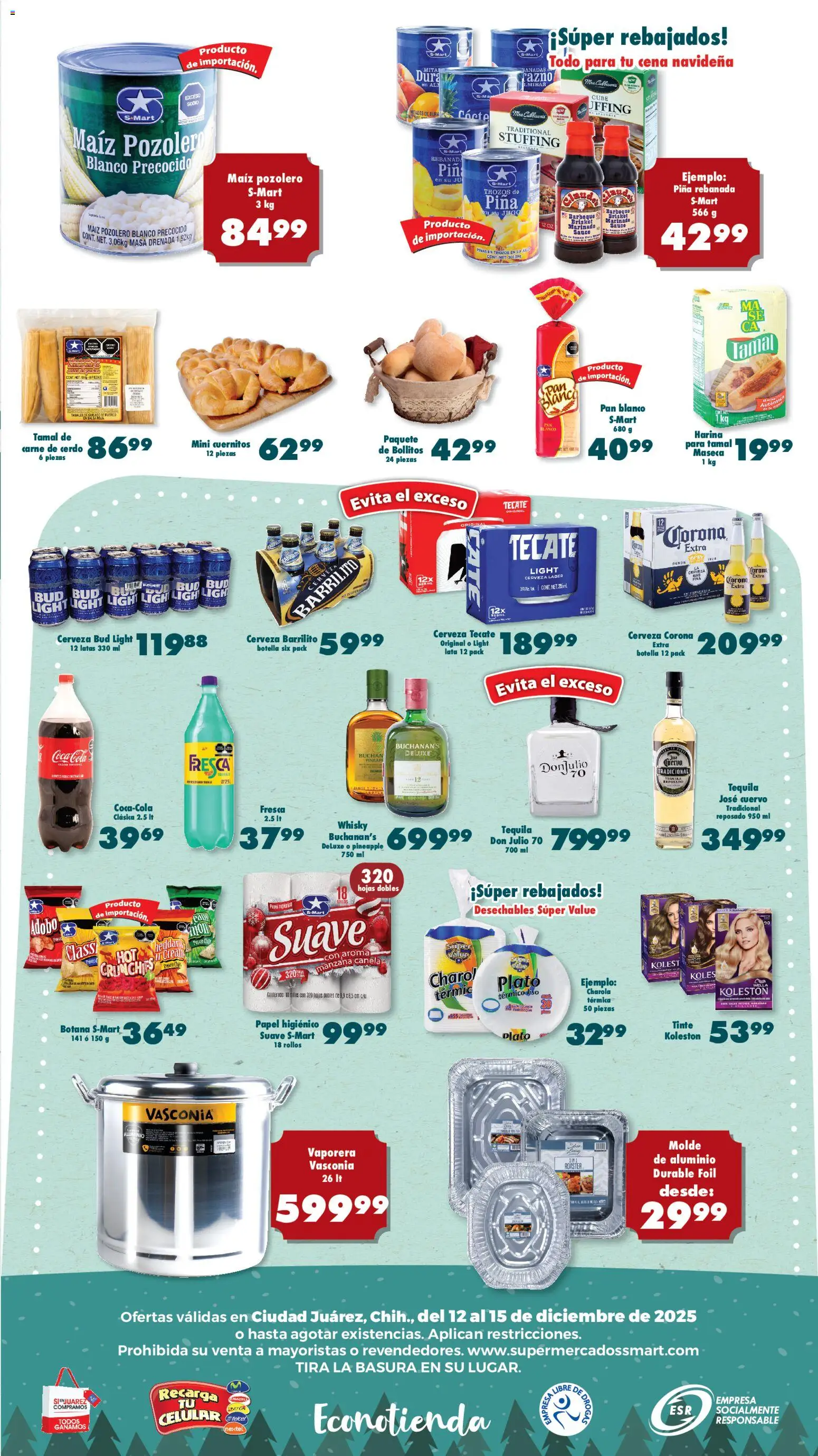 Nuevas ofertas de S-Mart válidas en toda la República Mexicana desde el 12.12.2025. ¡Encuentra las mejores ofertas en S-Mart folleto! | Página: 3 | Productos: Manzana, Jugo, Cerdo, Whisky