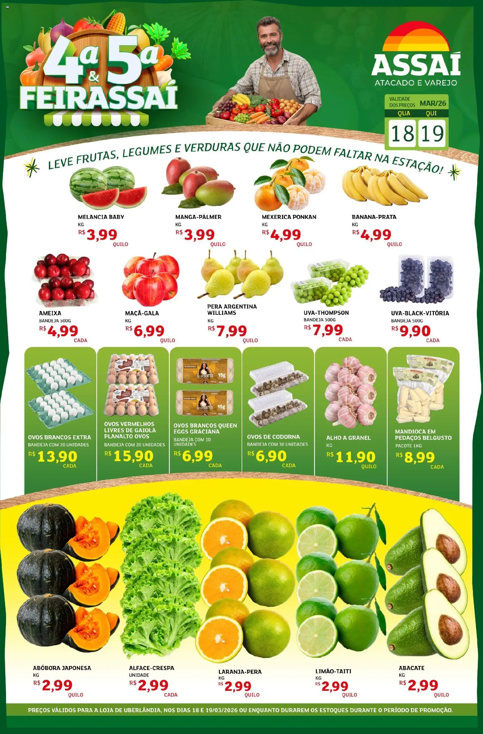 Assaí Atacadista Folheto - válido de 18.03.2026 | Página: 1 | Produtos: Melancia, Pera, Abóbora, Bandeja
