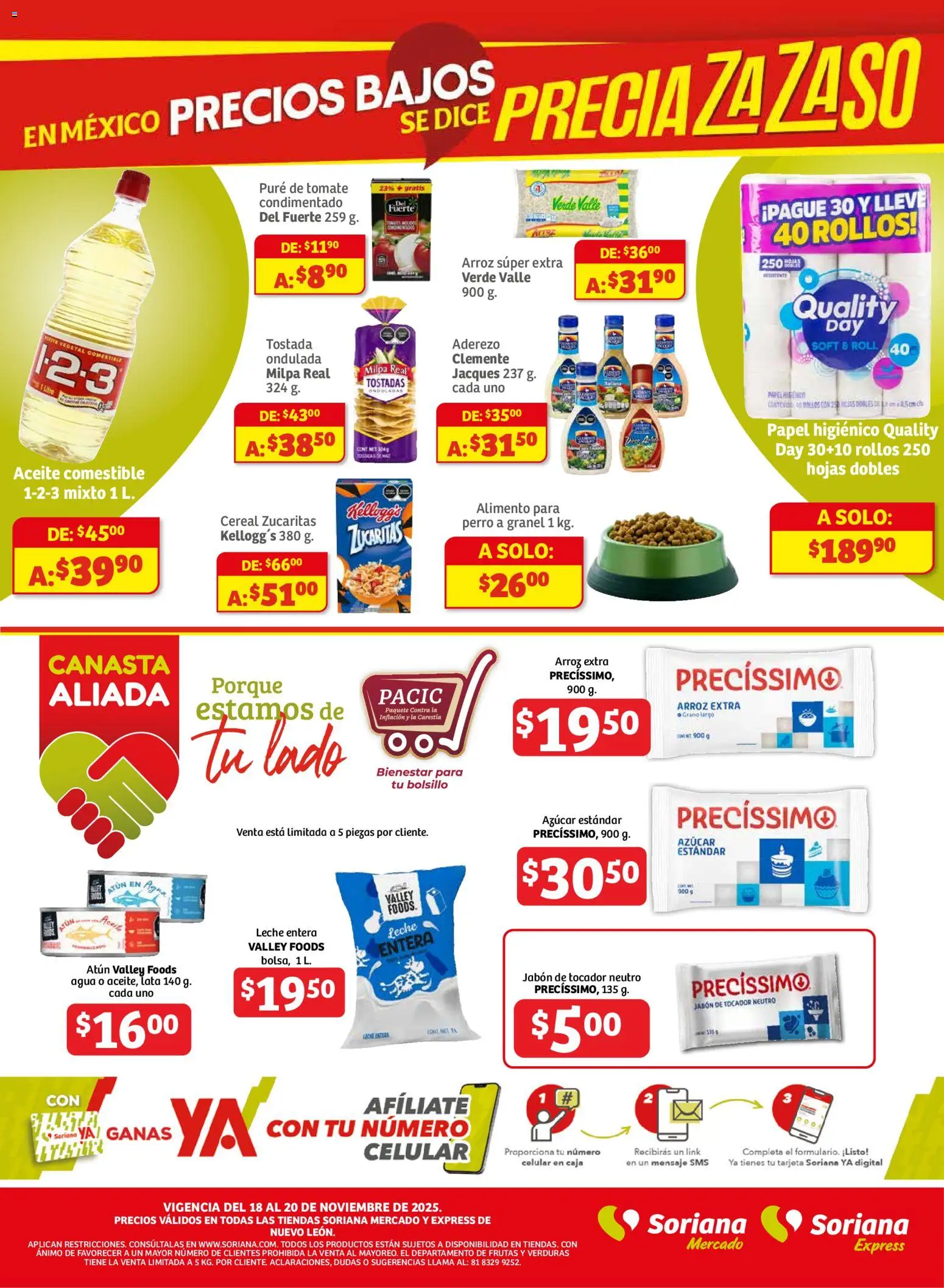 Nuevas ofertas de Soriana válidas en toda la República Mexicana desde el 18.11.2025. ¡Encuentra las mejores ofertas en Soriana - Frescos del Mandado Mercado: Nuevo León! | Página: 3 | Productos: Tomate, Leche, Arroz, Caja