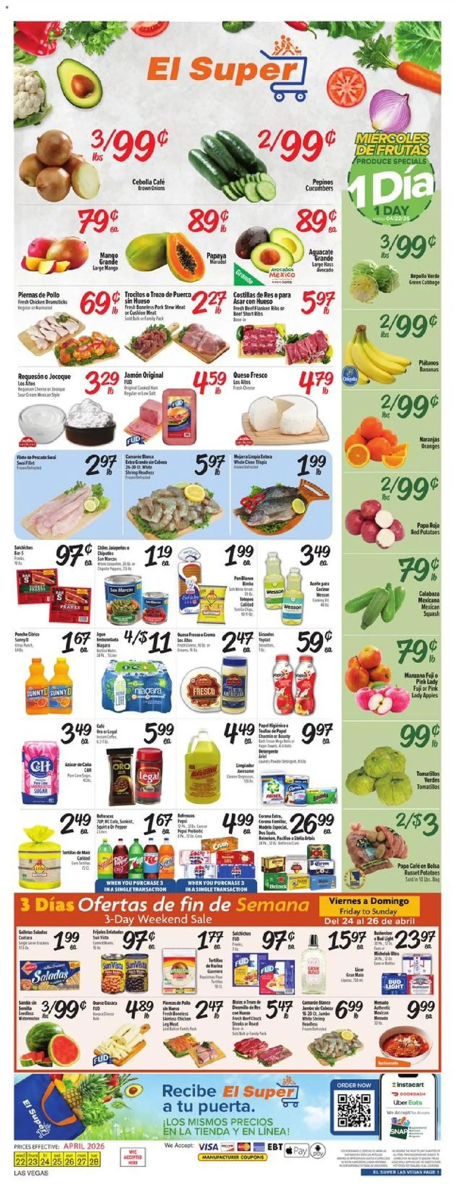 El Super Weekly Ad - NV - valid from 22.04.2026 | Page: 1 | Products: Avocado, Potatoes, Cushion, Sugar