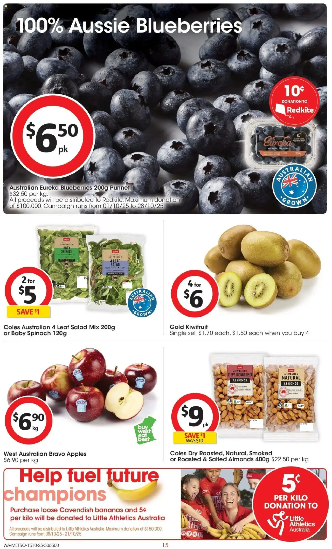Coles catalogue - valid from 15.10.2025 | Page: 15 | Products: Almonds, Apples, Kiwifruit, Salad