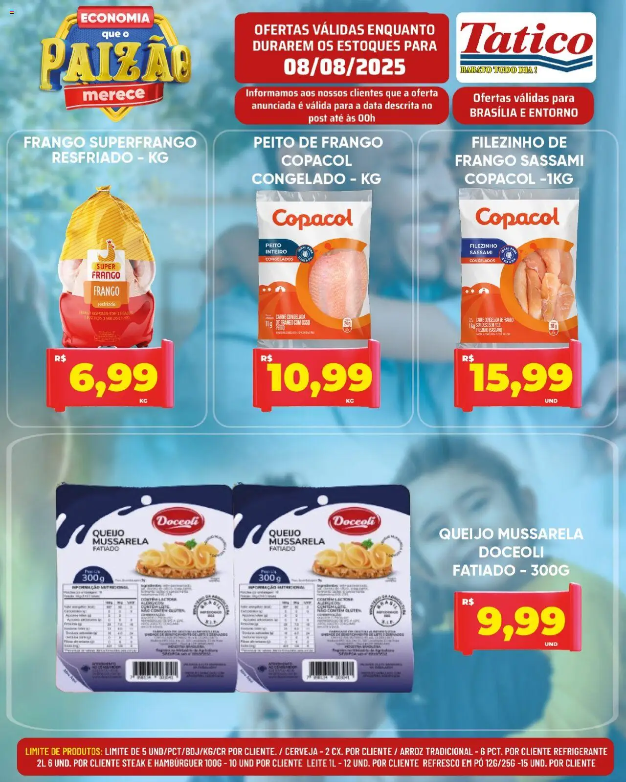 Tatico Folheto - válido de 08.08.2025 | Página: 9 | Produtos: Leite, Hambúrguer, Mussarela, Peito de frango