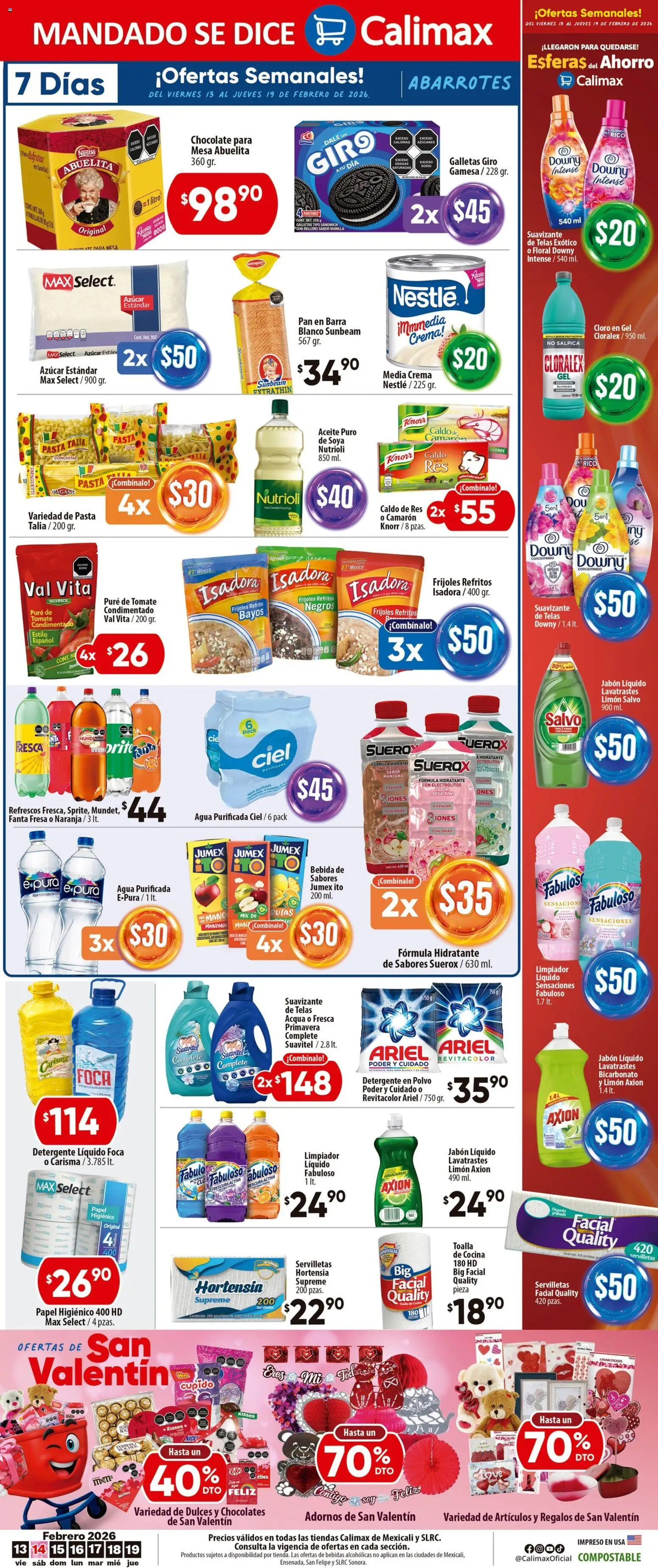 Nuevas ofertas de Calimax válidas en toda la República Mexicana desde el 13.02.2026. ¡Encuentra las mejores ofertas en Calimax folleto Mexicali y SLRC! | Página: 6 | Productos: Jabón líquido, Toalla, Mesa, Jabón
