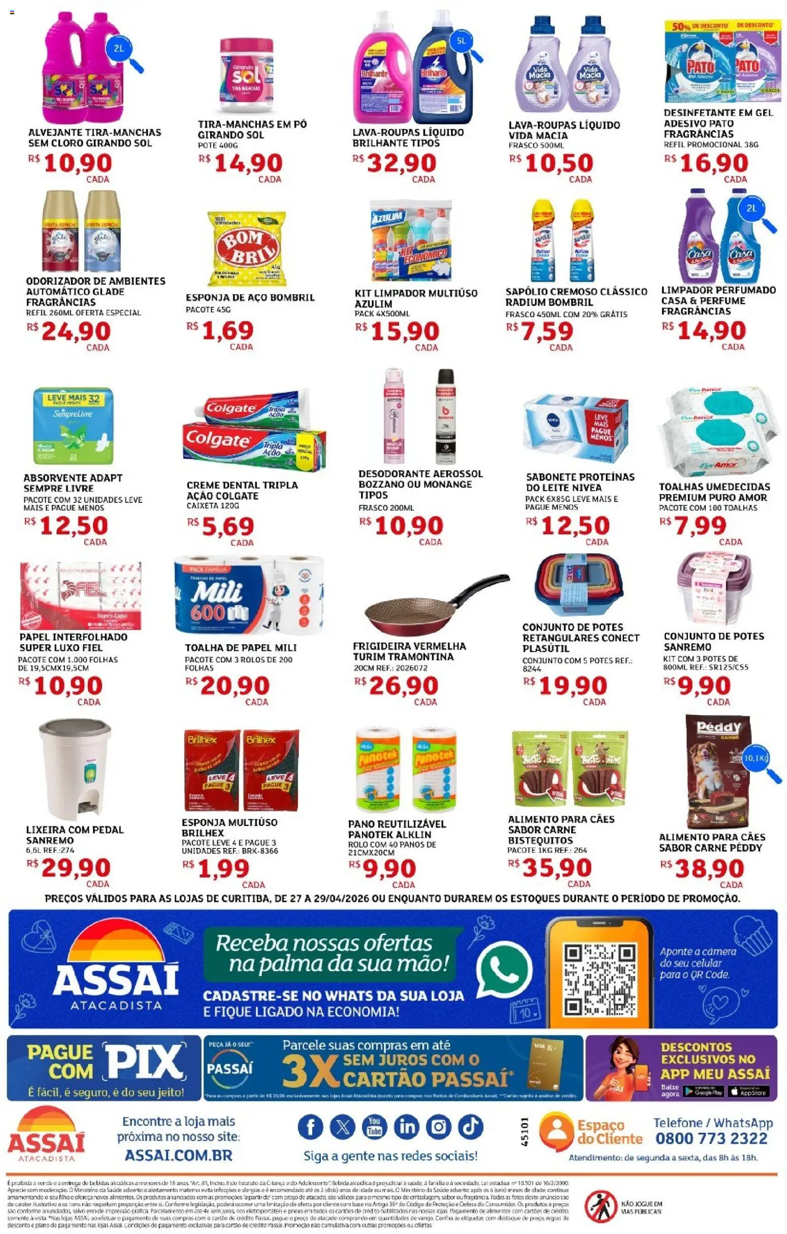 Assaí Atacadista Folheto - válido de 27.04.2026 | Página: 3 | Produtos: Pó, Cloro, Limpador multiuso, Sabonete