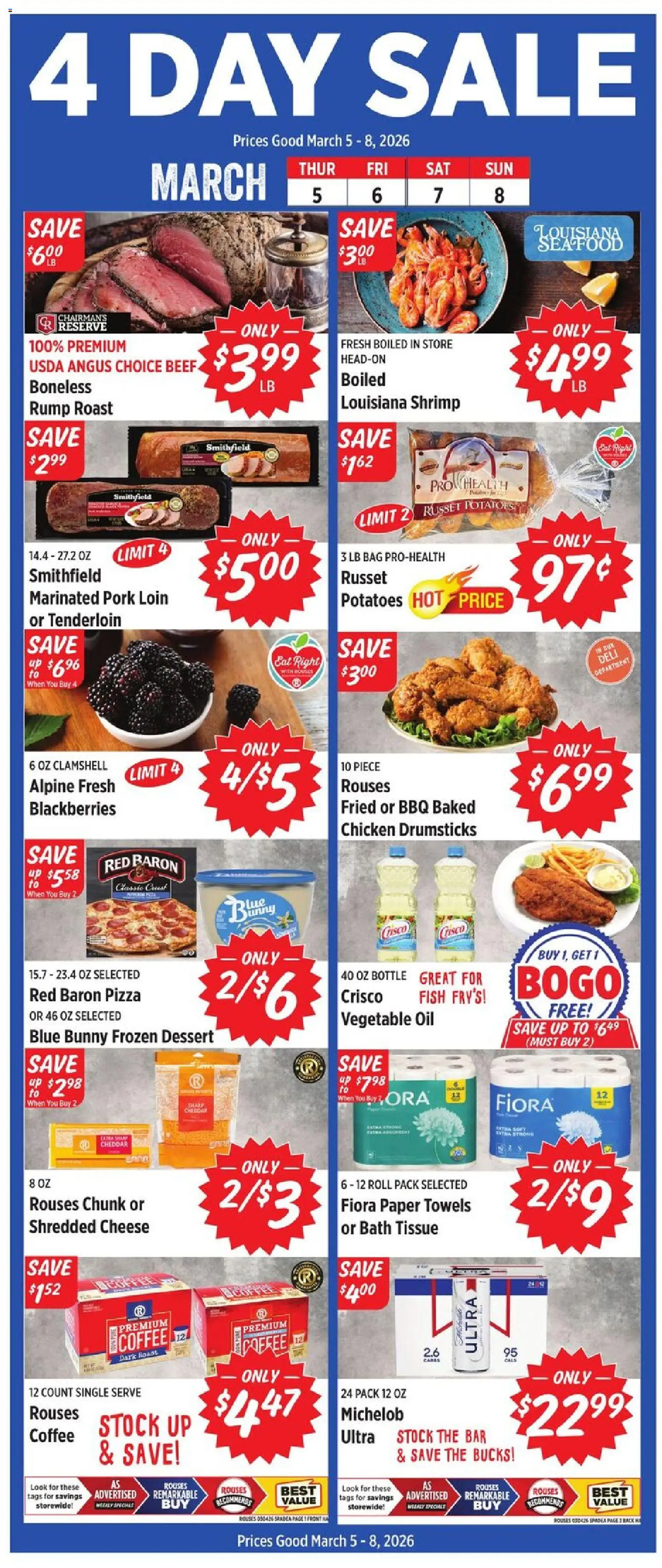 Rouses Weekly Ad - MS - valid from 04.03.2026 | Page: 2 | Products: Bath, Cheese, Oil, Bag