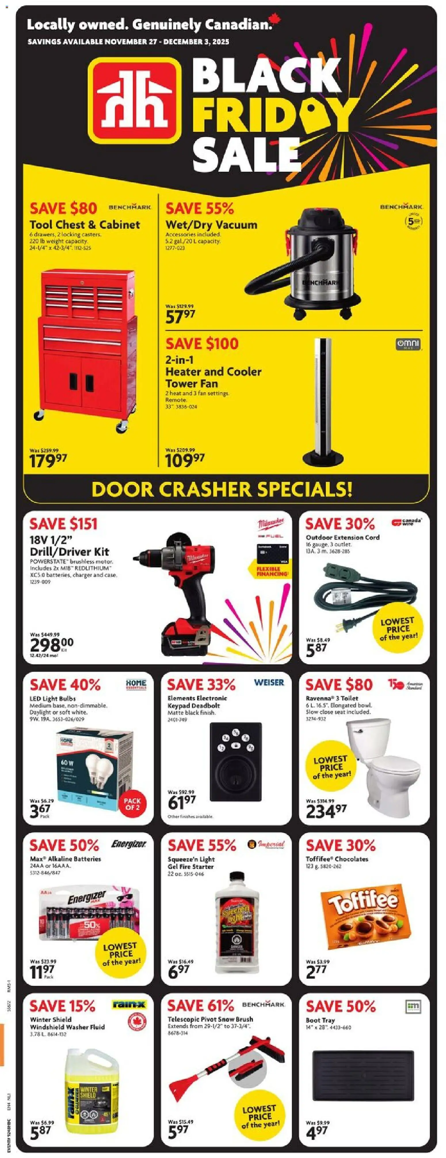 Home Hardware flyer valid from 27.11.2025 | Page: 1 | Products: Case, Fan, Brush, Cabinet