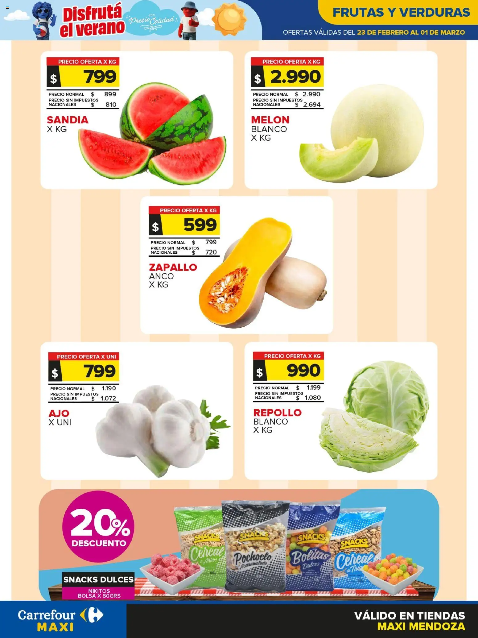 Carrefour - Frutas y Verduras  │ válido desde el 23.02.2026 | Página: 1 | Productos: Bolsa, Zapallo, Melón, Repollo