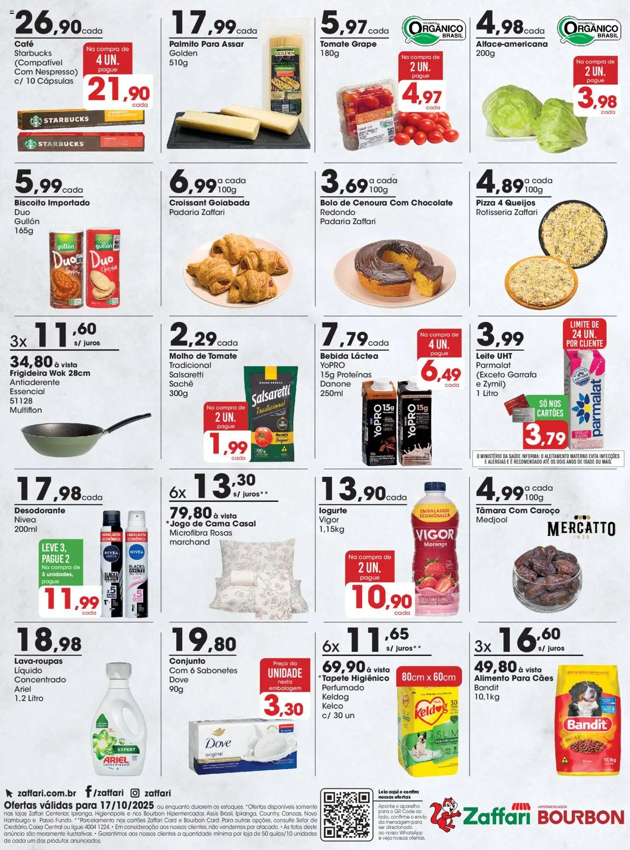 Zaffari Folheto - válido de 17.10.2025 | Página: 2 | Produtos: Jogo de cama, Café, Pizza, Bolo