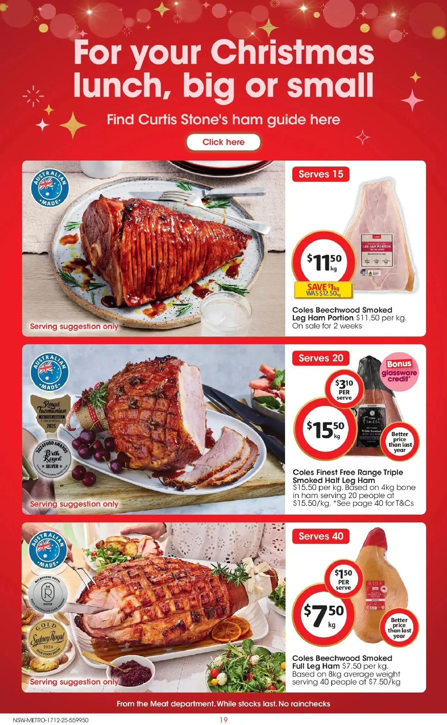 Coles catalogue - valid from 17.12.2025 | Page: 19 | Products: Ham, Glassware, Meat, Weight