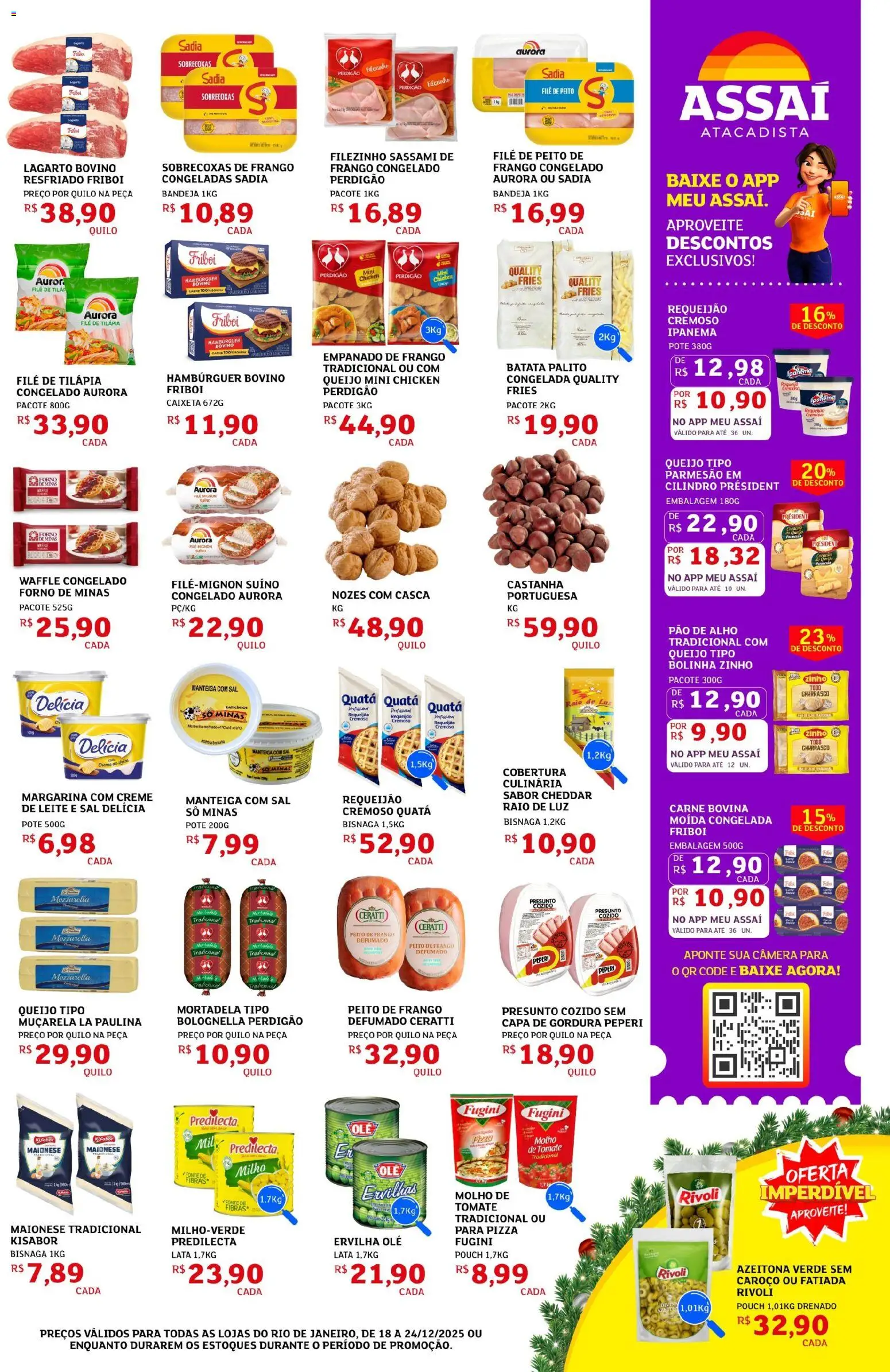 Assaí Atacadista Folheto - válido de 18.12.2025 | Página: 3 | Produtos: Queijo, Pizza, Nozes, Filé de tilápia