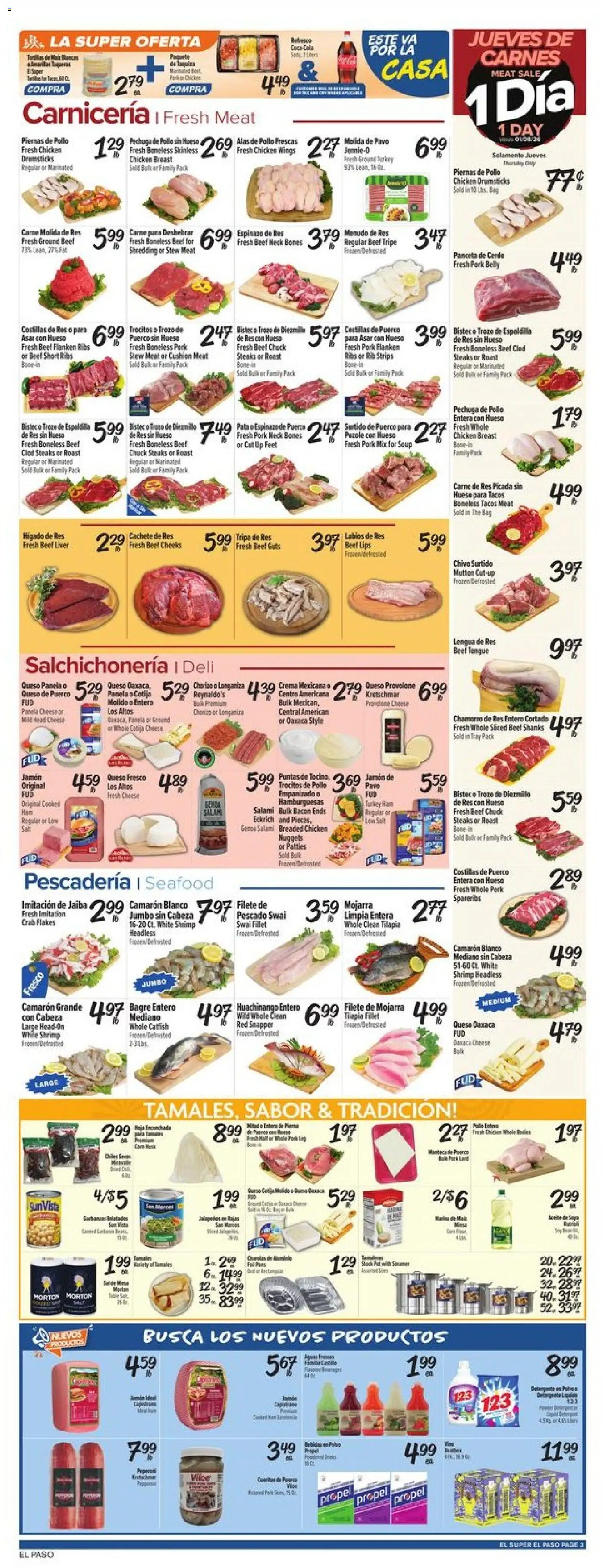 El Super Weekly Ad - TX - valid from 07.01.2026 | Page: 3 | Products: Cheese, Pork, Pants, Salt