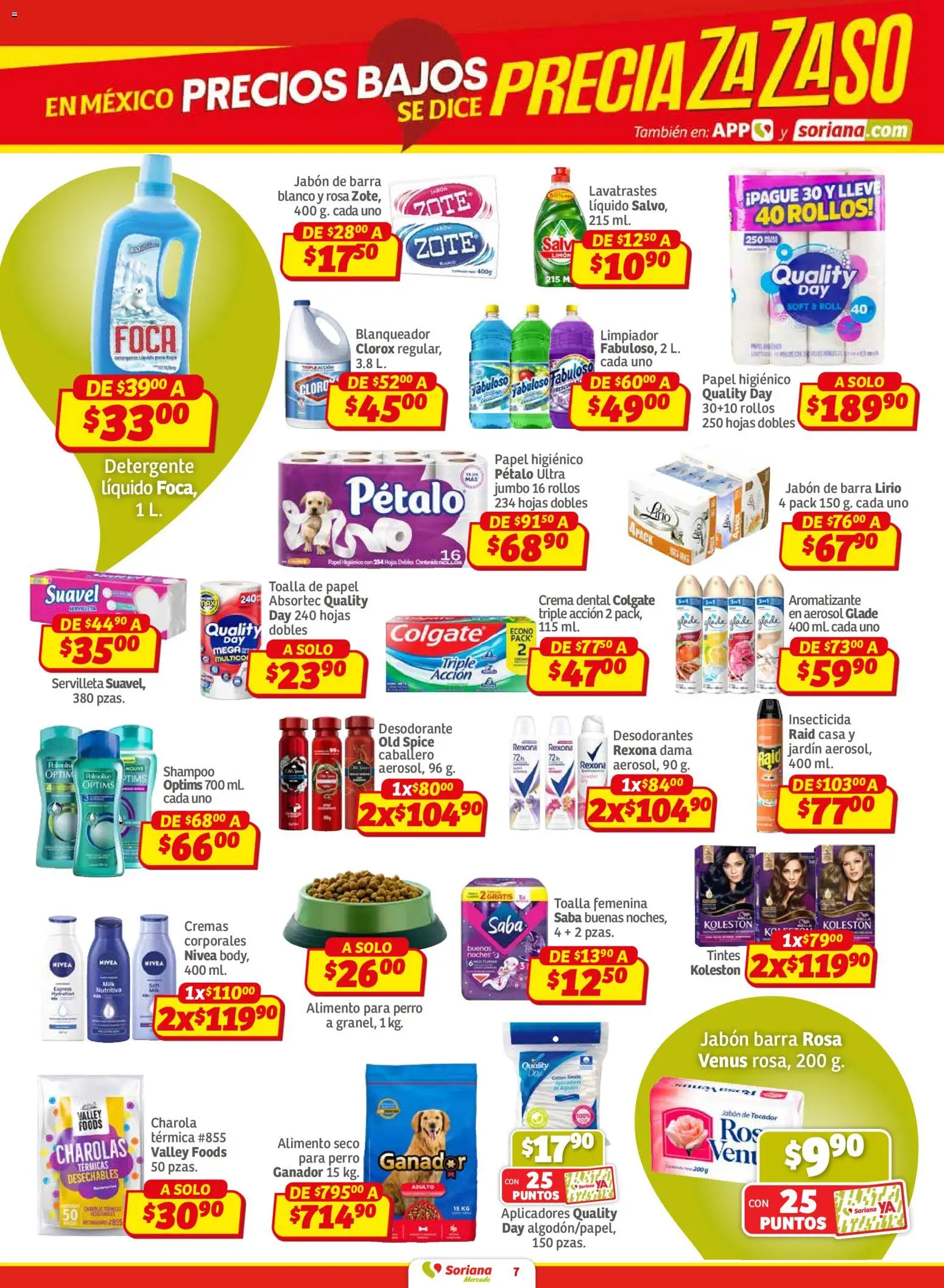 Nuevas ofertas de Soriana válidas en toda la República Mexicana desde el 12.02.2026. ¡Encuentra las mejores ofertas en Soriana - Pesito Valedor Mercado: Nay, Sin, Son! | Página: 7 | Productos: Desodorante, Detergente, Barra, Jabón