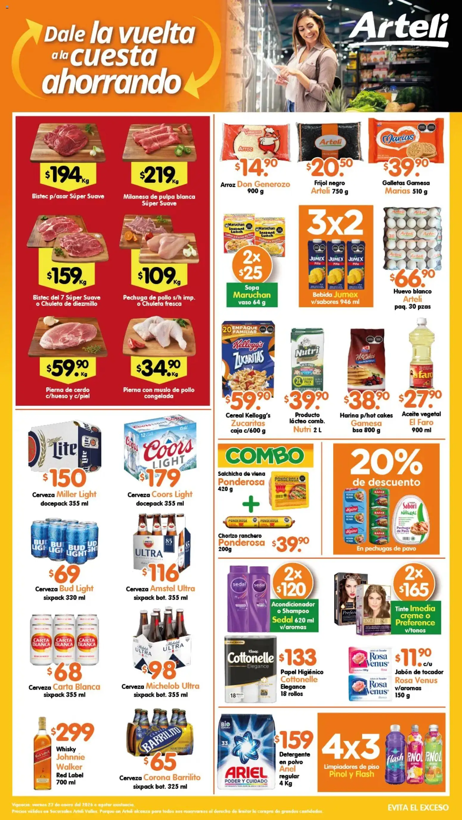 Nuevas ofertas de Arteli válidas en toda la República Mexicana desde el 23.01.2026. ¡Encuentra las mejores ofertas en Arteli folleto Valles! | Página: 1 | Productos: Detergente, Huevo, Chorizo, Papel higiénico