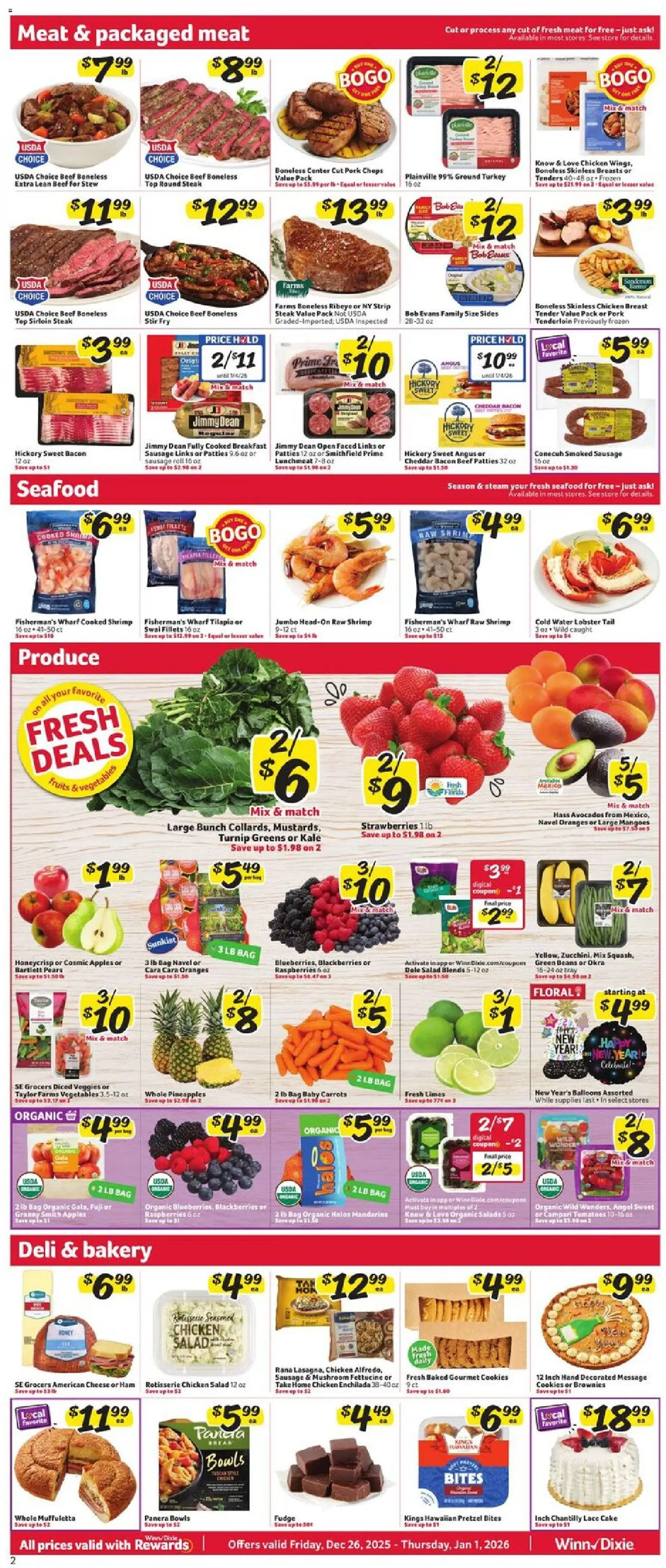 Winn Dixie Weekly Ad - valid from 26.12.2025 | Page: 2 | Products: Mandarins, Cheese, Strawberries, Vegetables