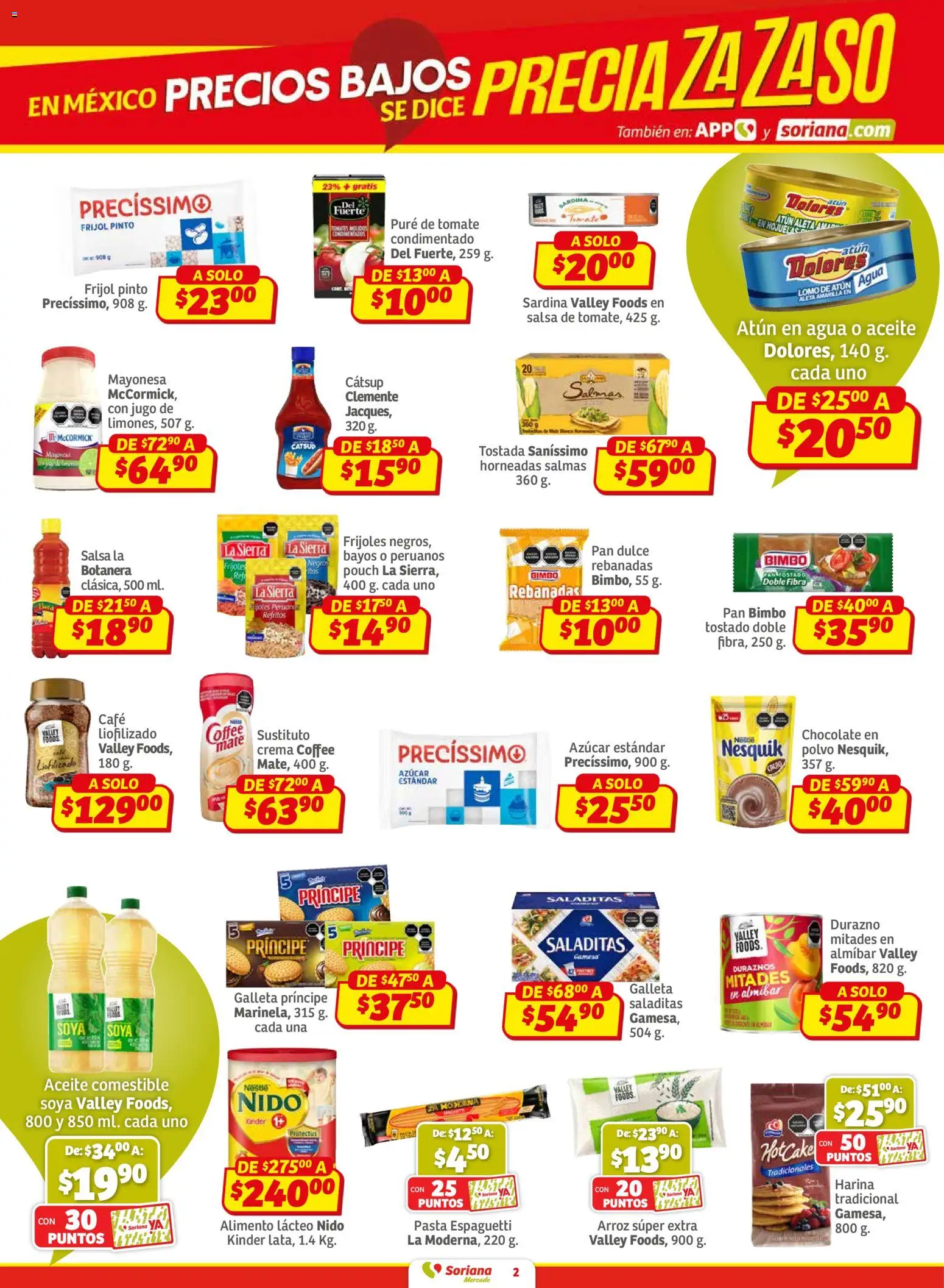 Nuevas ofertas de Soriana válidas en toda la República Mexicana desde el 27.02.2026. ¡Encuentra las mejores ofertas en Soriana Pesito Valedor Mercado: Ags, Col, Gto, Jal, Mich! | Página: 2 | Productos: Crema, Pure de Tomate, Arroz, Sierra