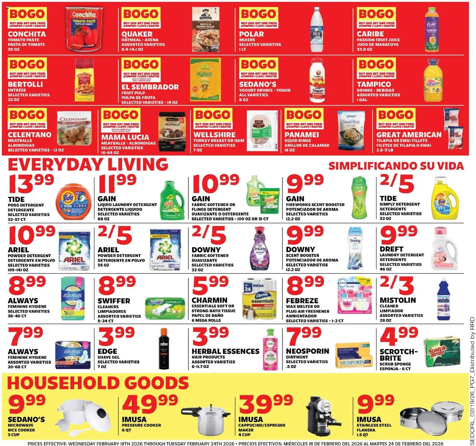 Sedano's Weekly Ad - valid from 18.02.2026 | Page: 7 | Products: Ham, Fabric softener, Detergent, Rice Cooker