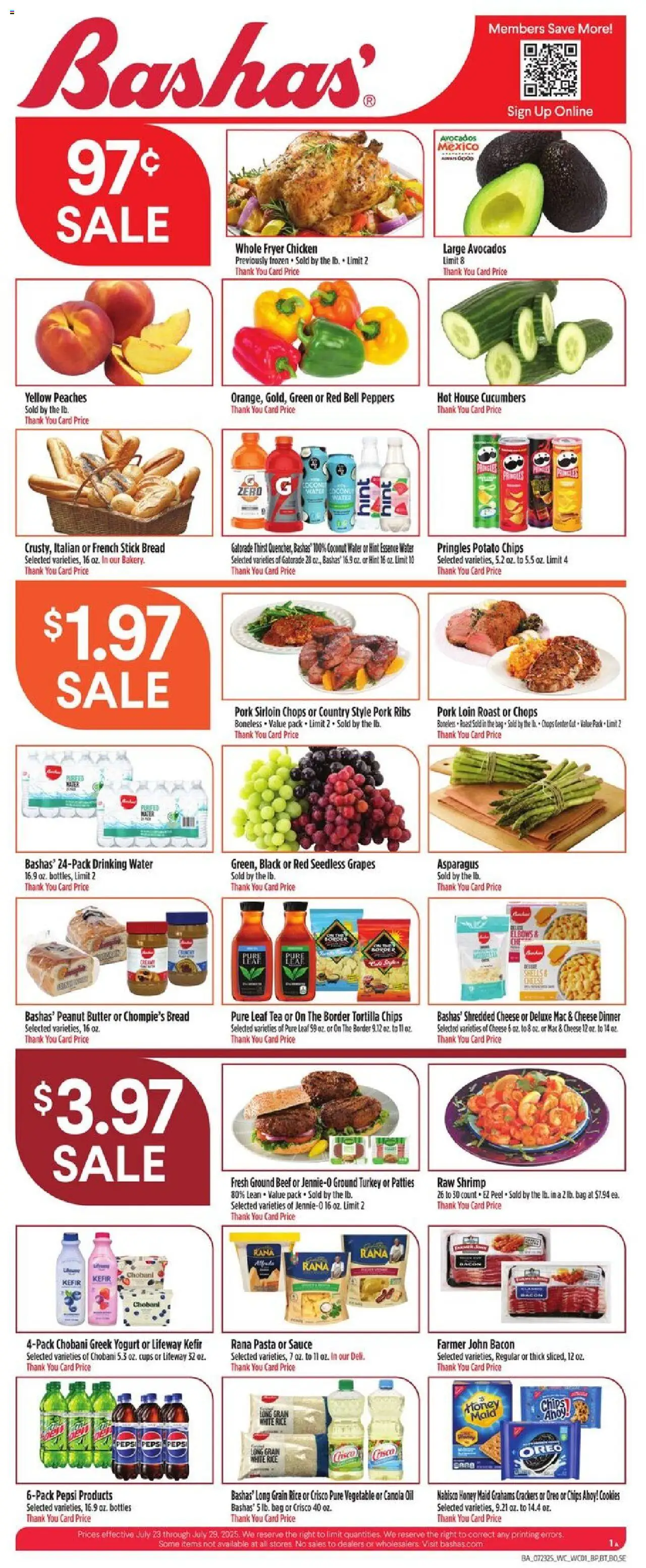 Basha's Weekly Ad - valid from 23.07.2025 | Page: 1 | Products: Cheese, Pasta, Cucumbers, Sauce