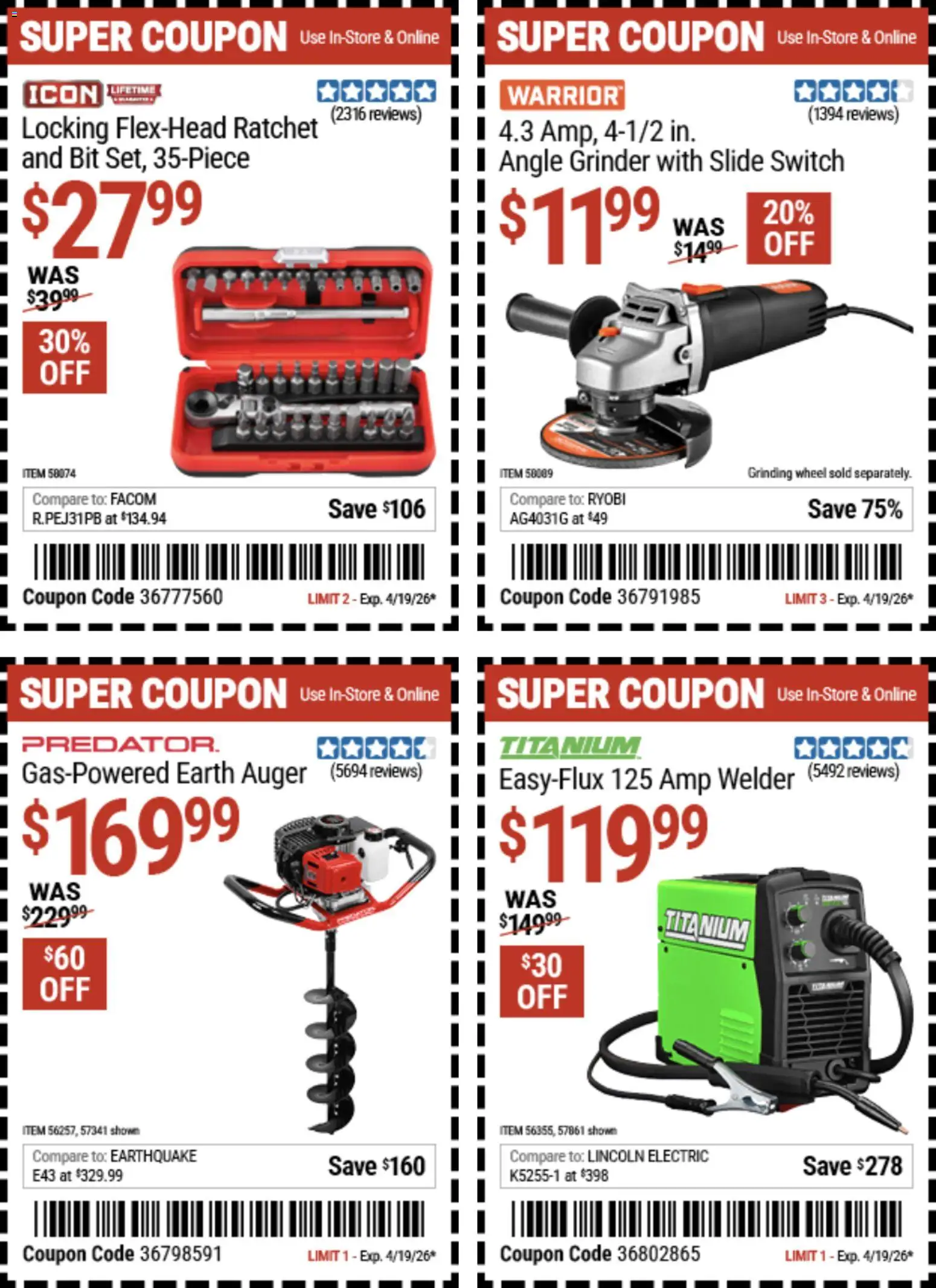 Harbor Freight Spring Black Friday - valid from 14.04.2026 | Page: 12 | Products: Angle Grinder, Ratchet, Switch, Grinder