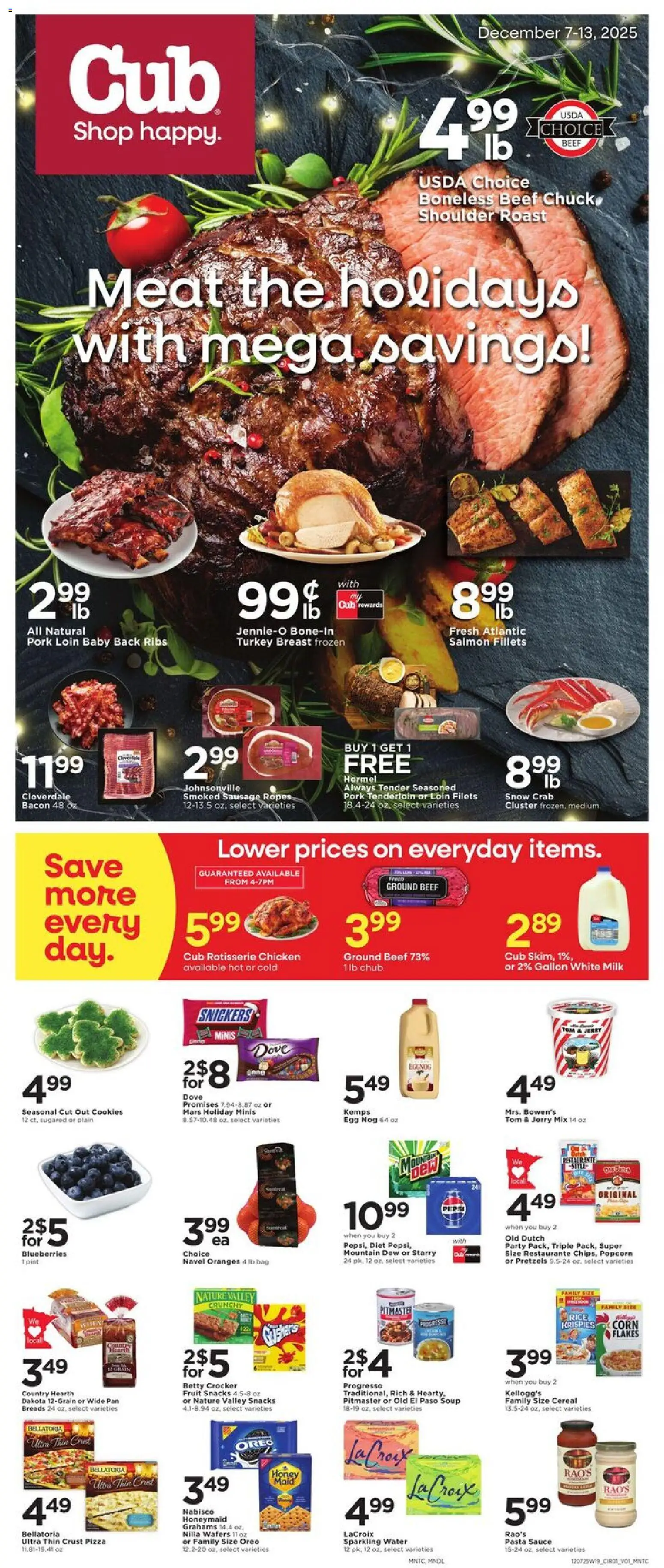 Cub Foods Weekly Ad - valid from 07.12.2025 | Page: 1 | Products: Pan, Cookies, Sausage, Blueberries