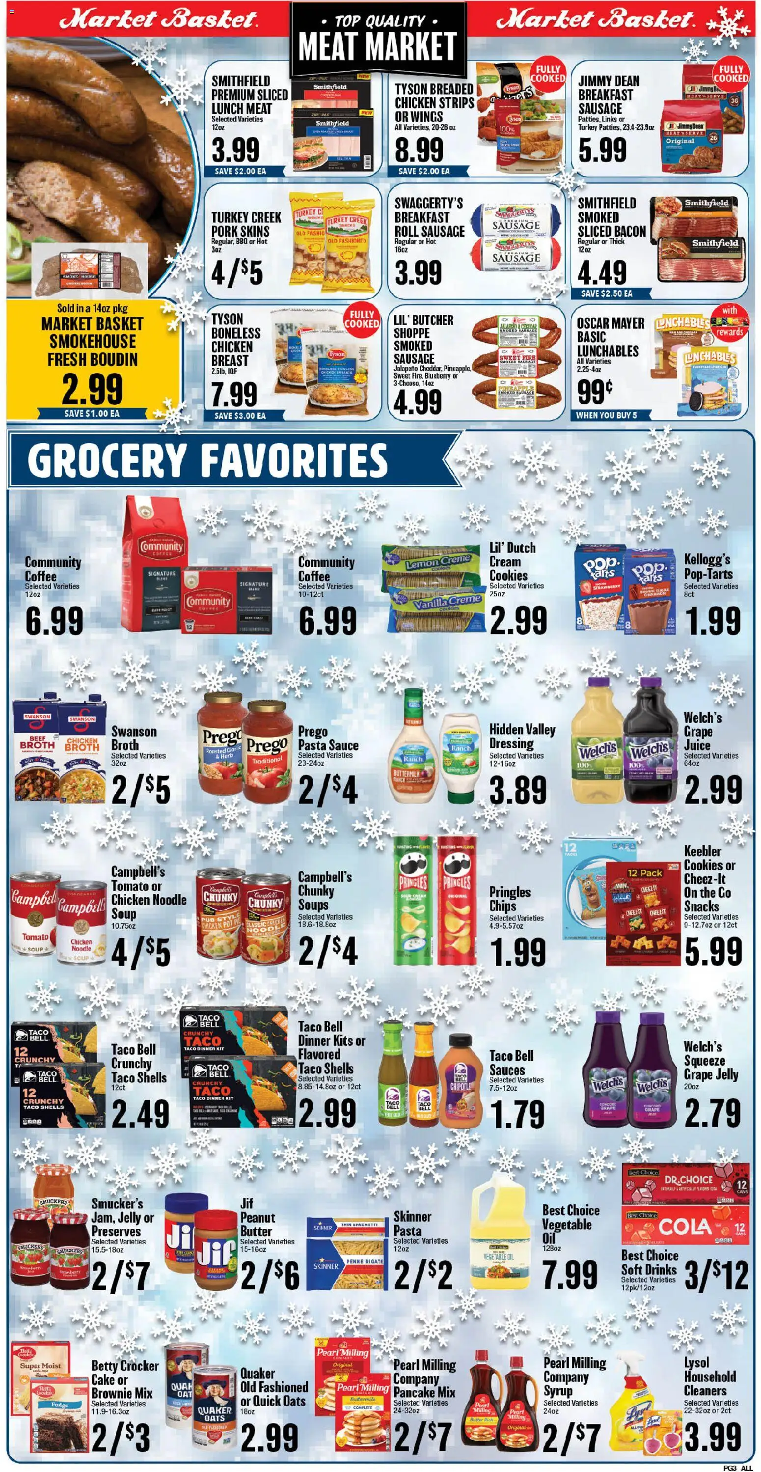 Market Basket Weekly Ad - valid from 14.01.2026 | Page: 3 | Products: Coffee, Juice, Pork, Beef