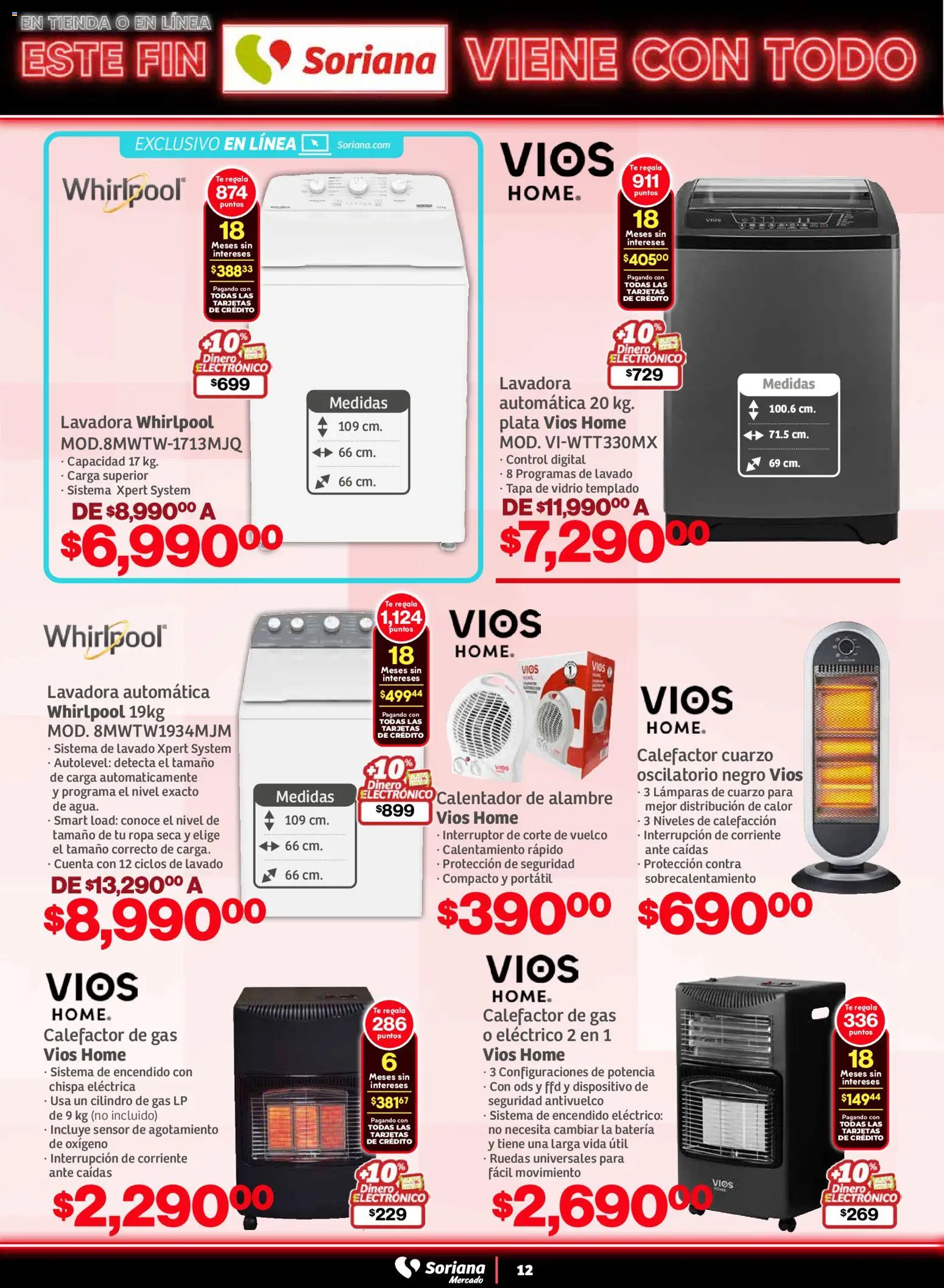 Nuevas ofertas de Soriana válidas en toda la República Mexicana desde el 05.11.2025. ¡Encuentra las mejores ofertas en Soriana - Este fin Soriana viene con todo Mercado Nacional! | Página: 12 | Productos: Lavadora, Té, Batería, Calefactor