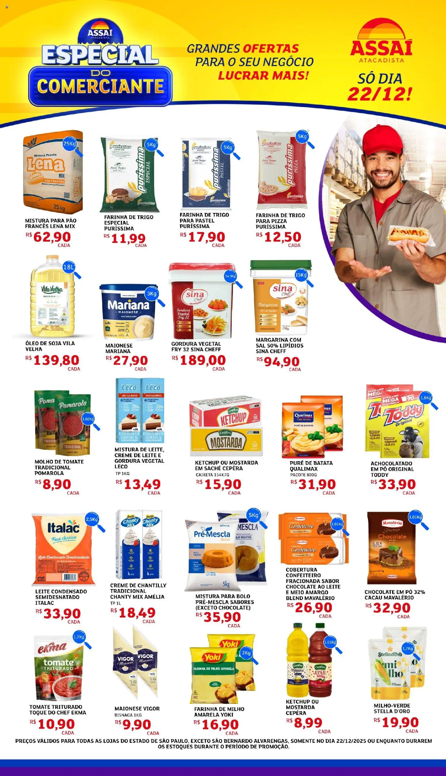 Assaí Atacadista Folheto - válido de 22.12.2025 | Página: 1 | Produtos: Farinha de trigo, Leite, Soja, Pão francês