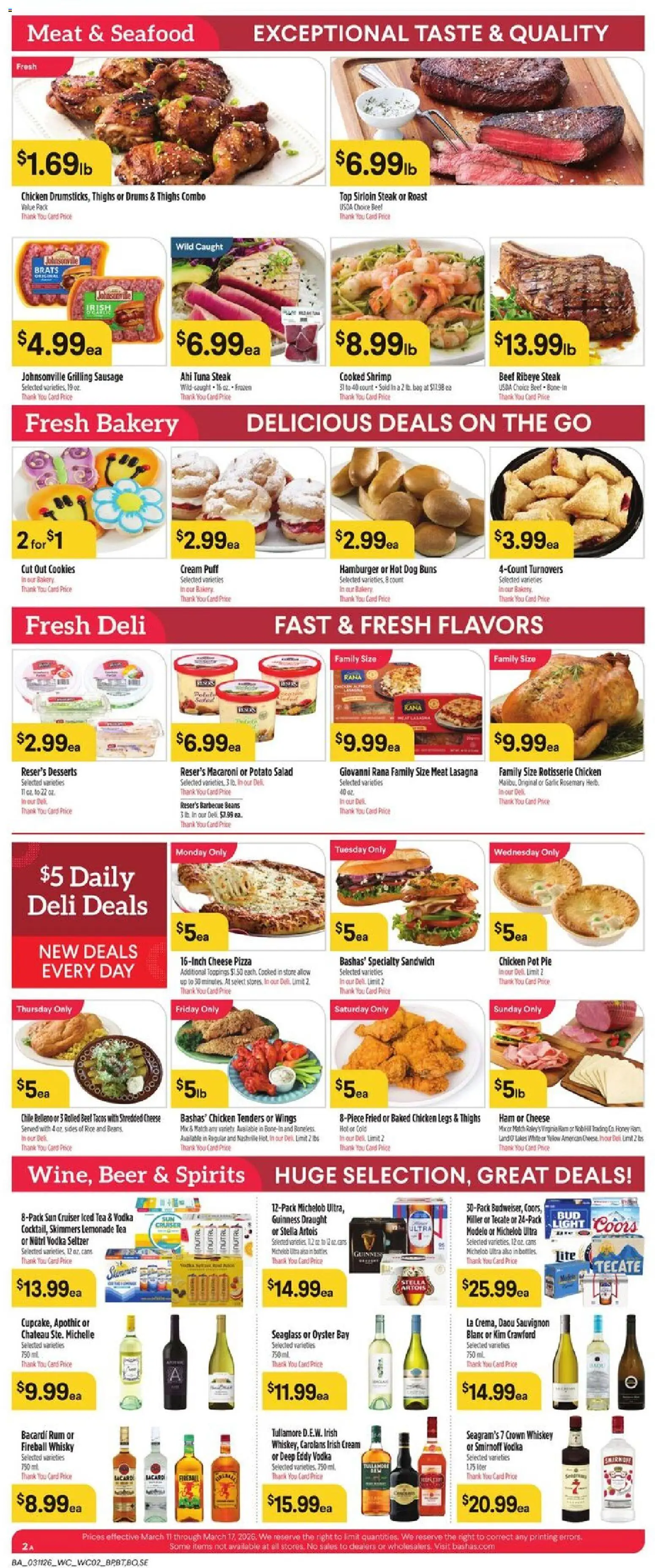 Basha's Weekly Ad - valid from 11.03.2026 | Page: 2 | Products: Bakery, Ham, Whiskey, Seafood