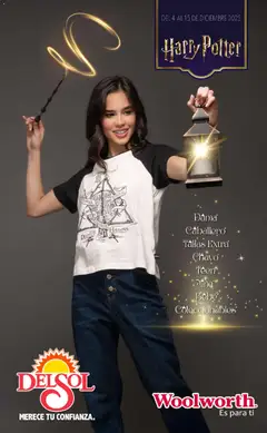 Vista previa de Del Sol y Woolworth catálogo Harry Potter, nuevo folleto de la tienda, válido en México a partir del 04.12.2025
