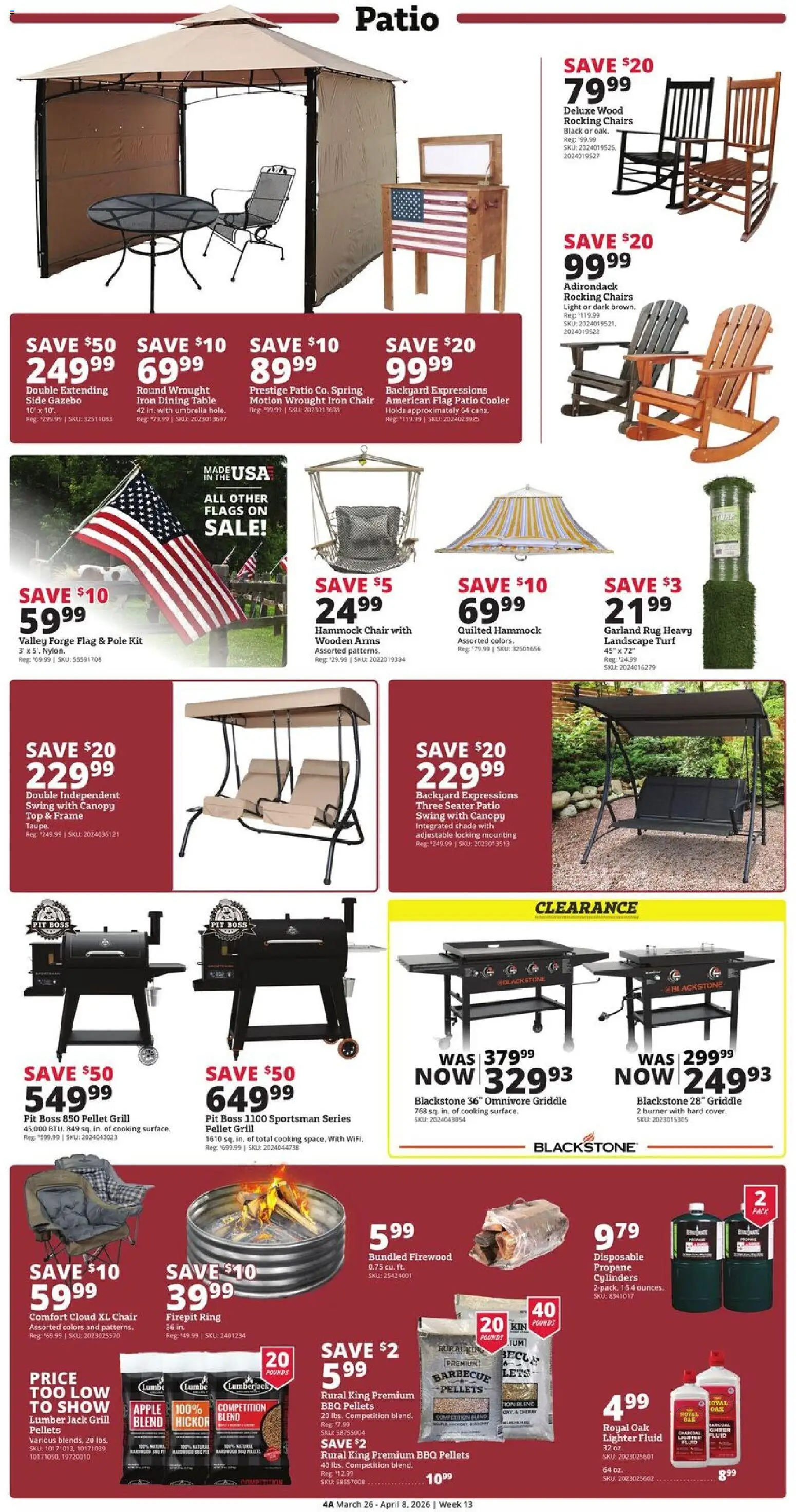 Rural King Weekly Ad - valid from 26.03.2026 | Page: 4 | Products: Chair, Griddle, Umbrella, Grill