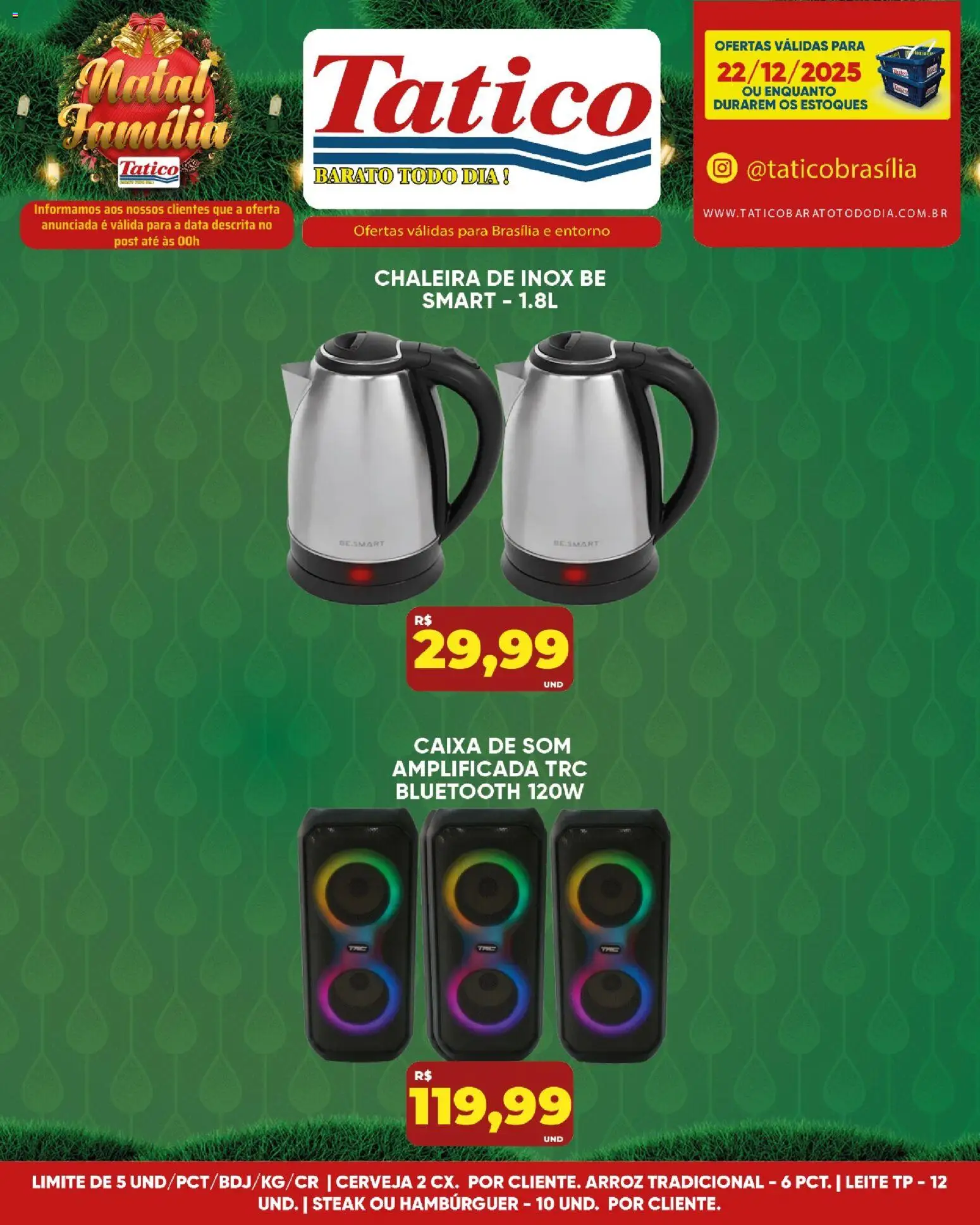 Tatico Folheto - válido de 22.12.2025 | Página: 2 | Produtos: Chaleira, Caixa de som, Cerveja, Hambúrguer