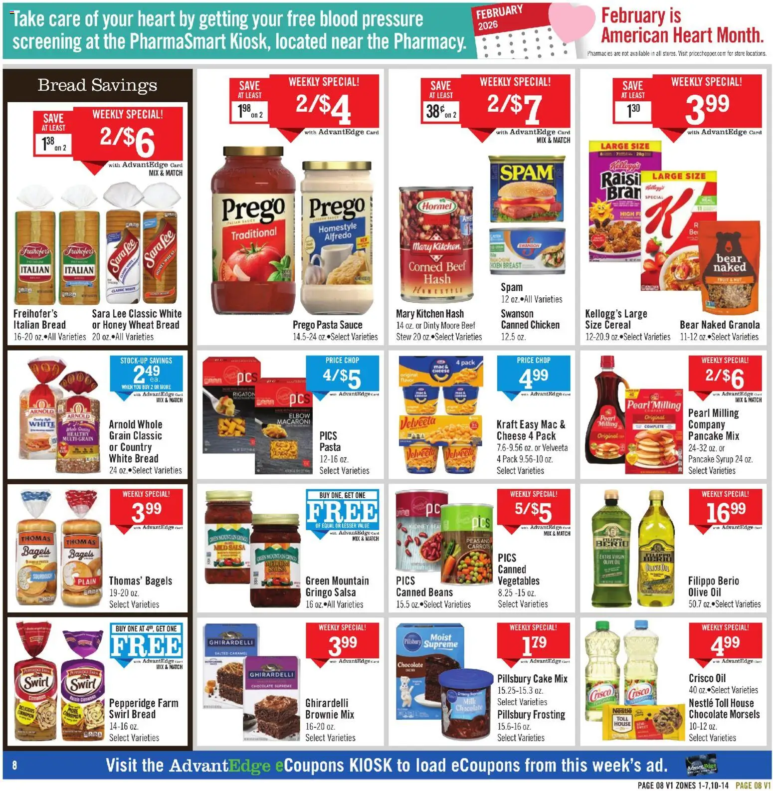Price Chopper Weekly Ad - valid from 01.02.2026 | Page: 8 | Products: Bread, Chocolate, Beef, Sauce