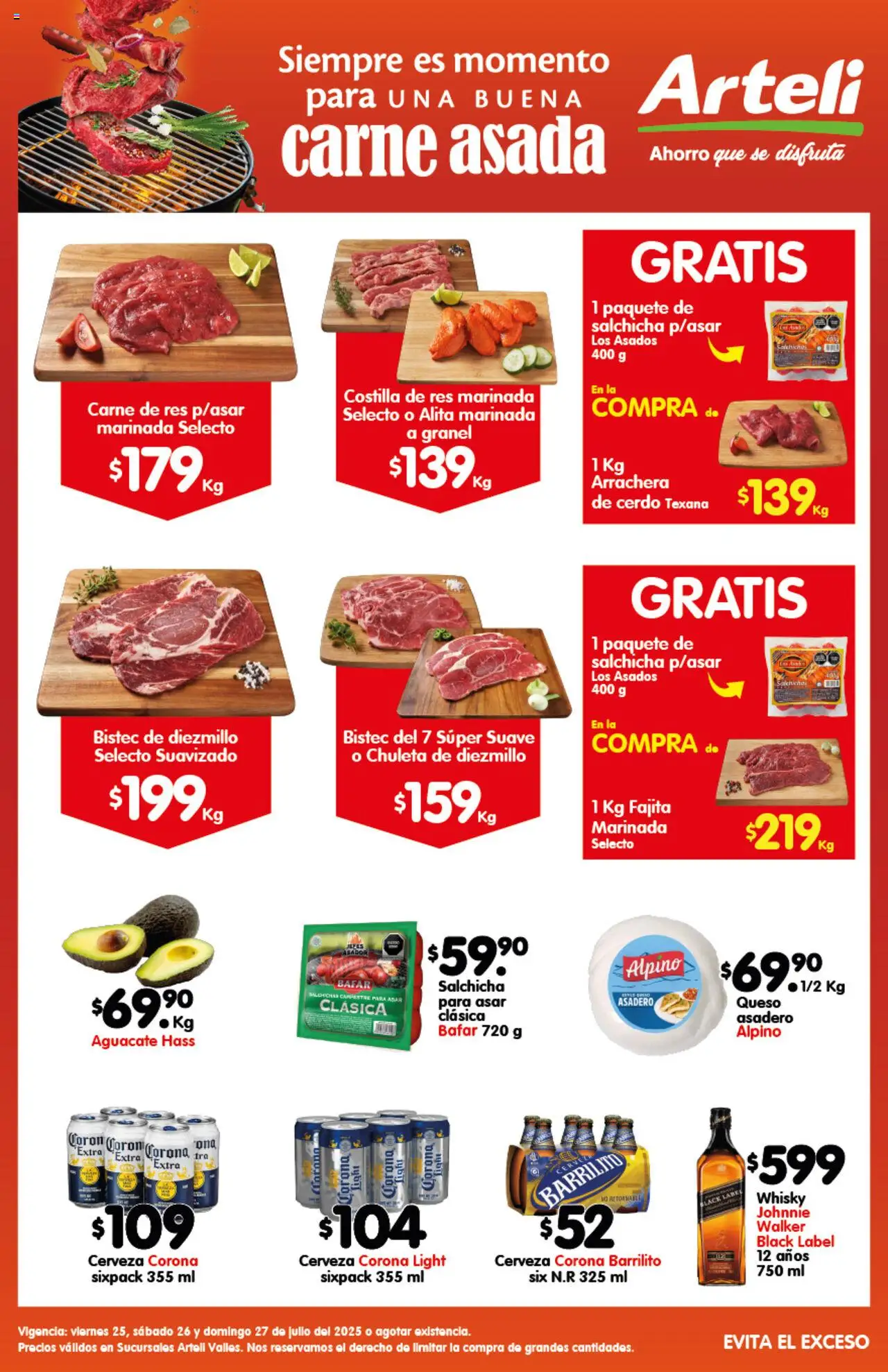 Nuevas ofertas de Arteli válidas en toda la República Mexicana desde el 25.07.2025. ¡Encuentra las mejores ofertas en Arteli Carne Valles! | Página: 1 | Productos: Salchicha, Queso, Aguacate, Res