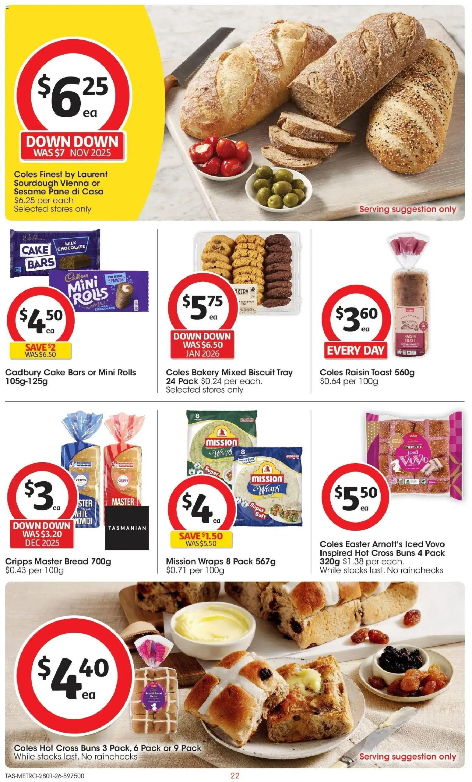 Coles catalogue - valid from 28.01.2026 | Page: 22 | Products: Milk, Bread, Chocolate, Bakery