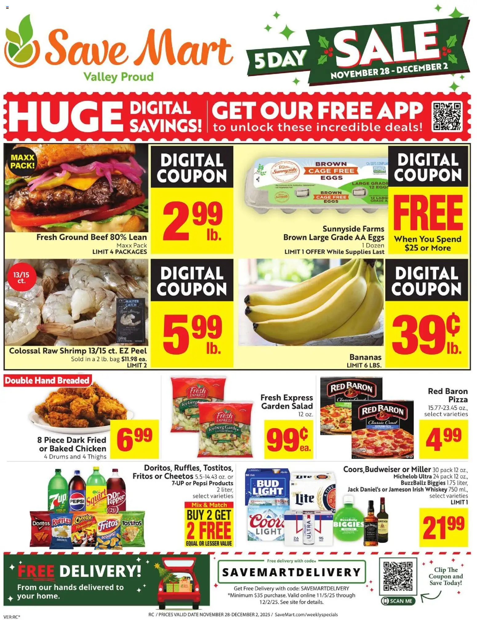 Save Mart Weekly Ad - valid from 28.11.2025 | Page: 1 | Products: Clip, Pizza, Salad, Date