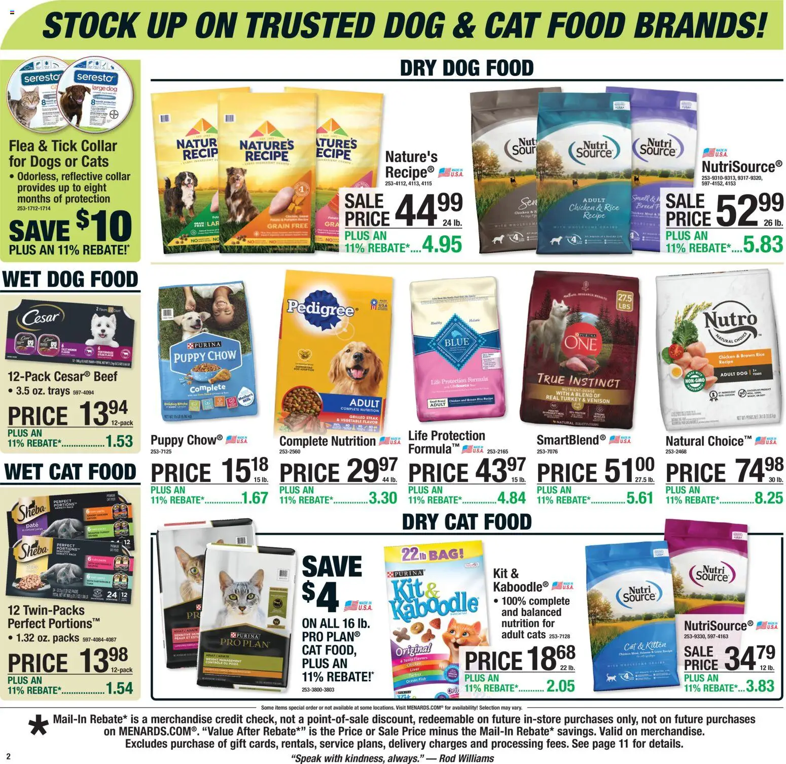 Menards Weekly Ad - valid from 04.03.2026 | Page: 2 | Products: Cat Food, Fish, Beef, Weight