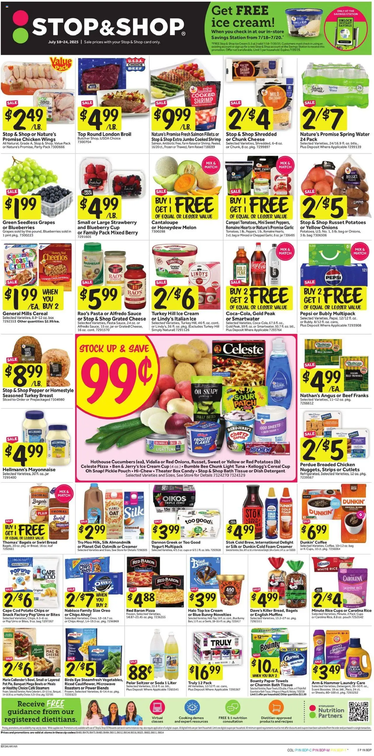 Stop & Shop Weekly Circular - CT - valid from 18.07.2025 | Page: 1 | Products: Pizza, Chips, Ice cream, Mayonnaise